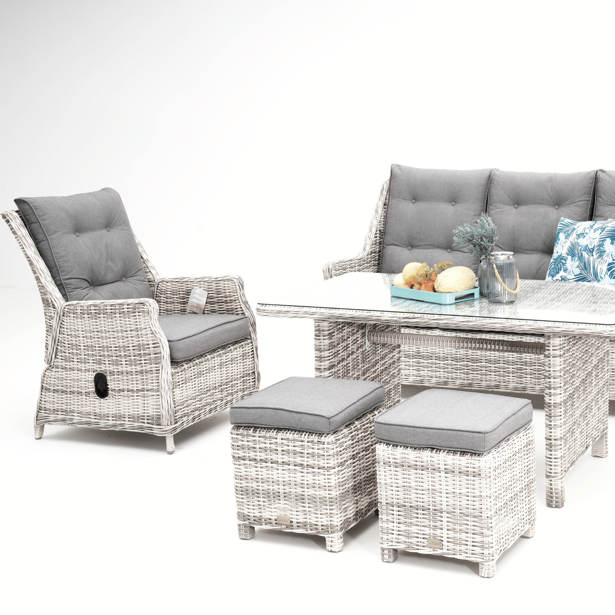 Swiss 6pce Outdoor Lounge Dining Wicker Set with Recliners - Zen White
