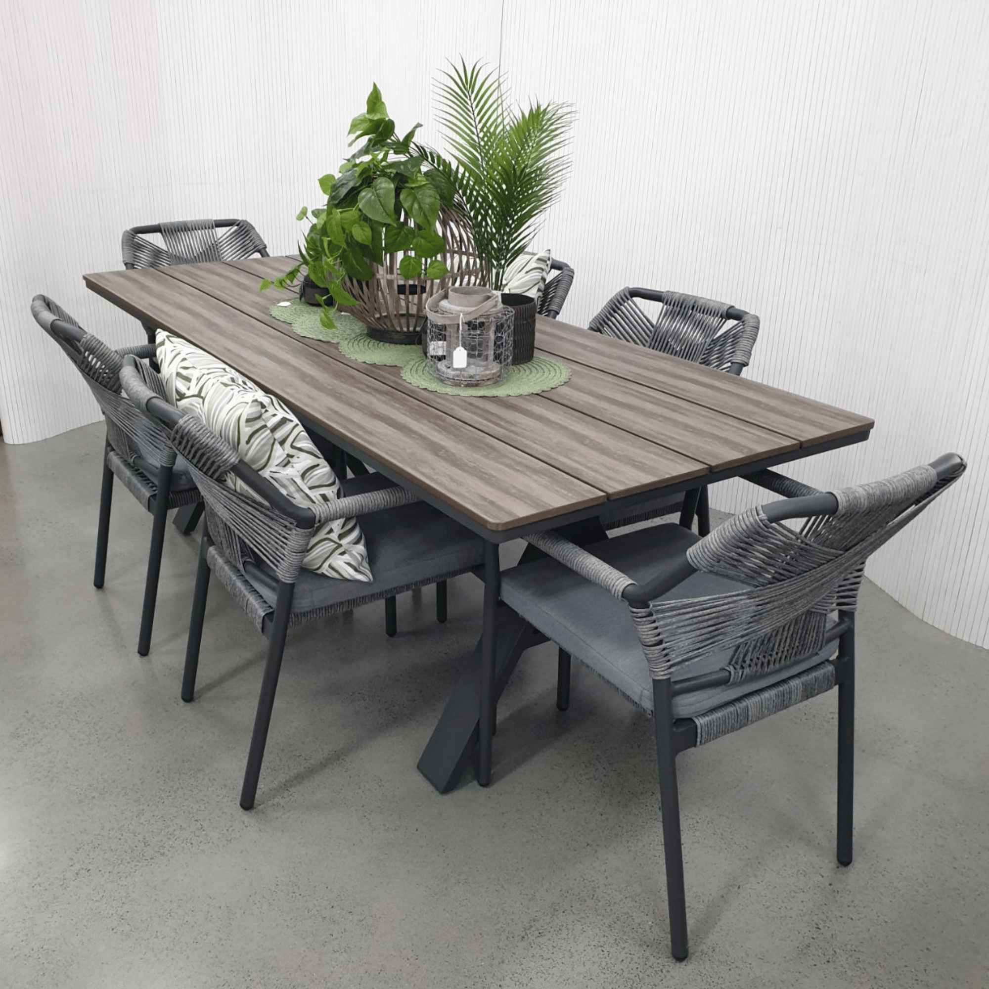 Havana Outdoor Dining Setting – 7-Piece Table & Chairs Set - Dark Grey
