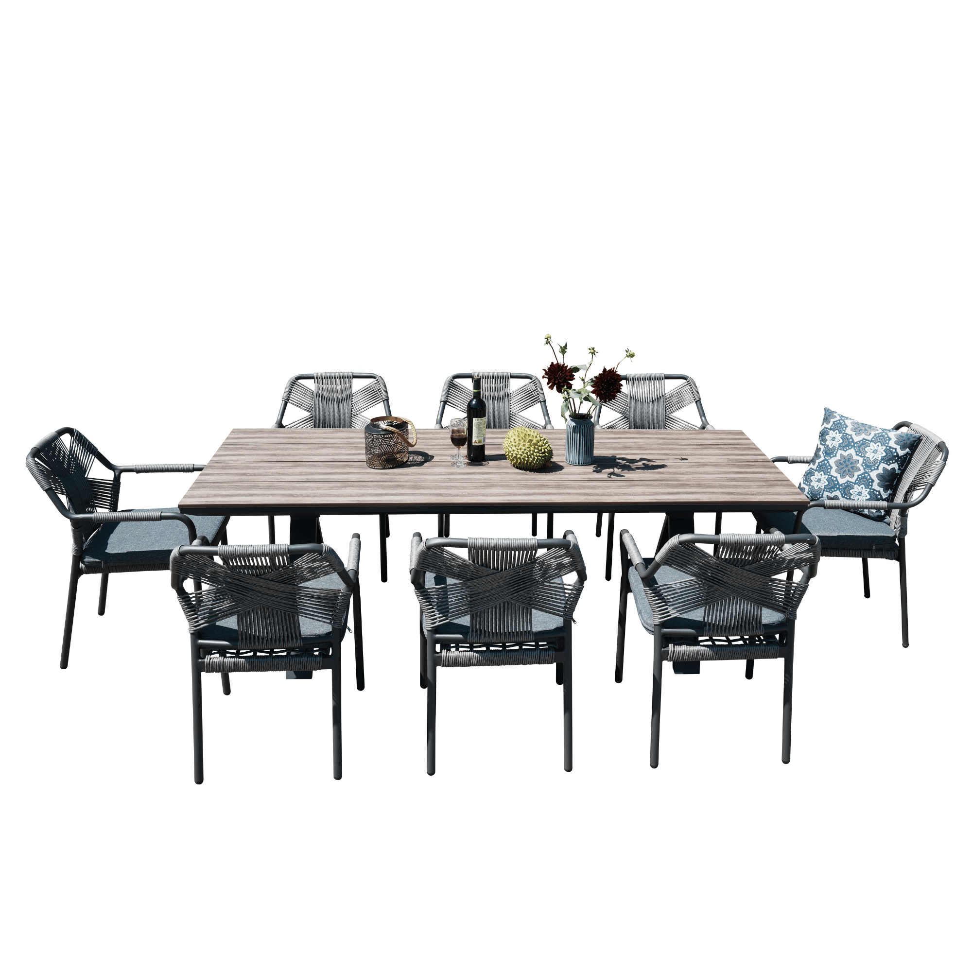 Havana Outdoor Dining Setting – 9-Piece Table & Chairs Set - Dark Grey