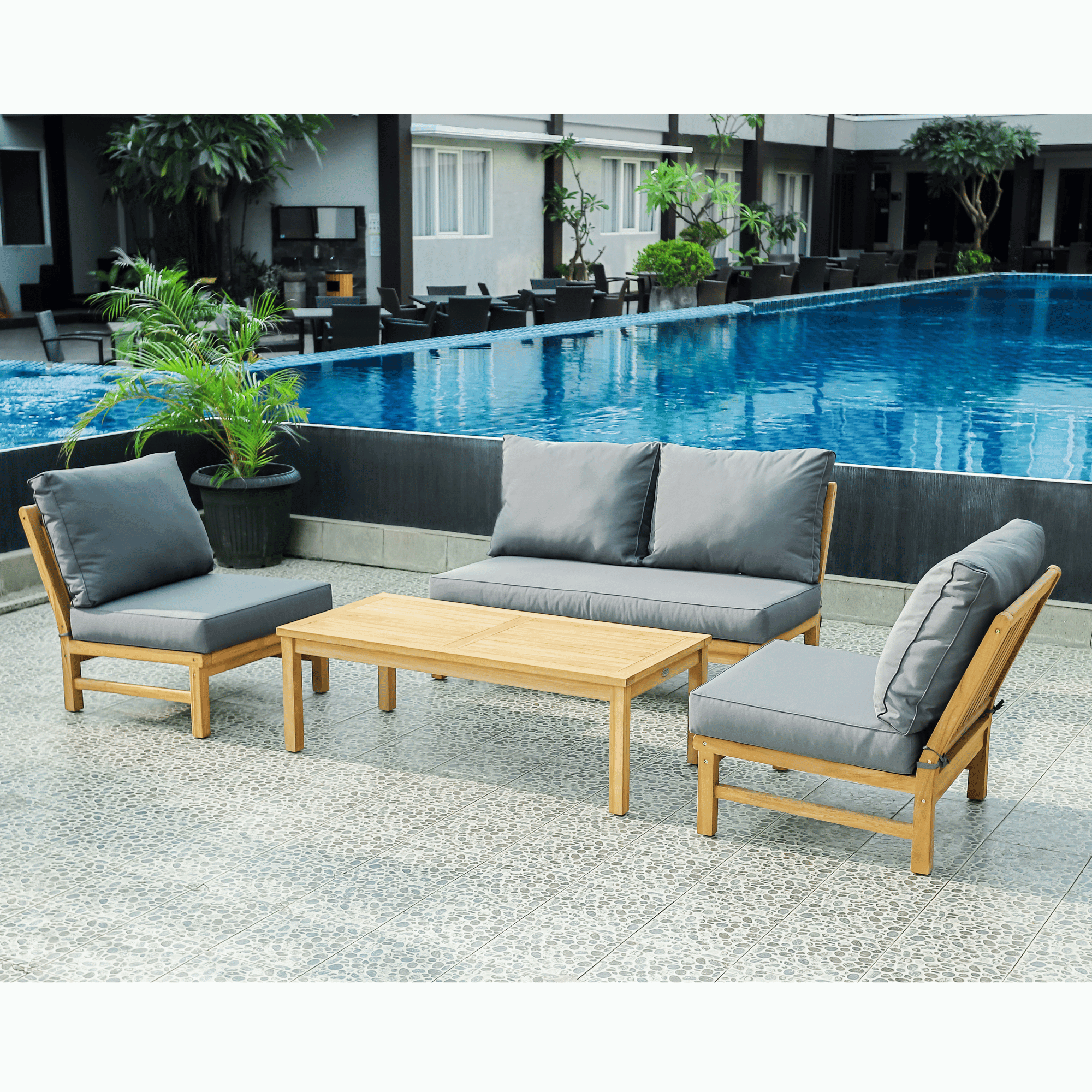 Fiji 4-piece Modular Lounge Setting - Dove Fabric - 2+1+1