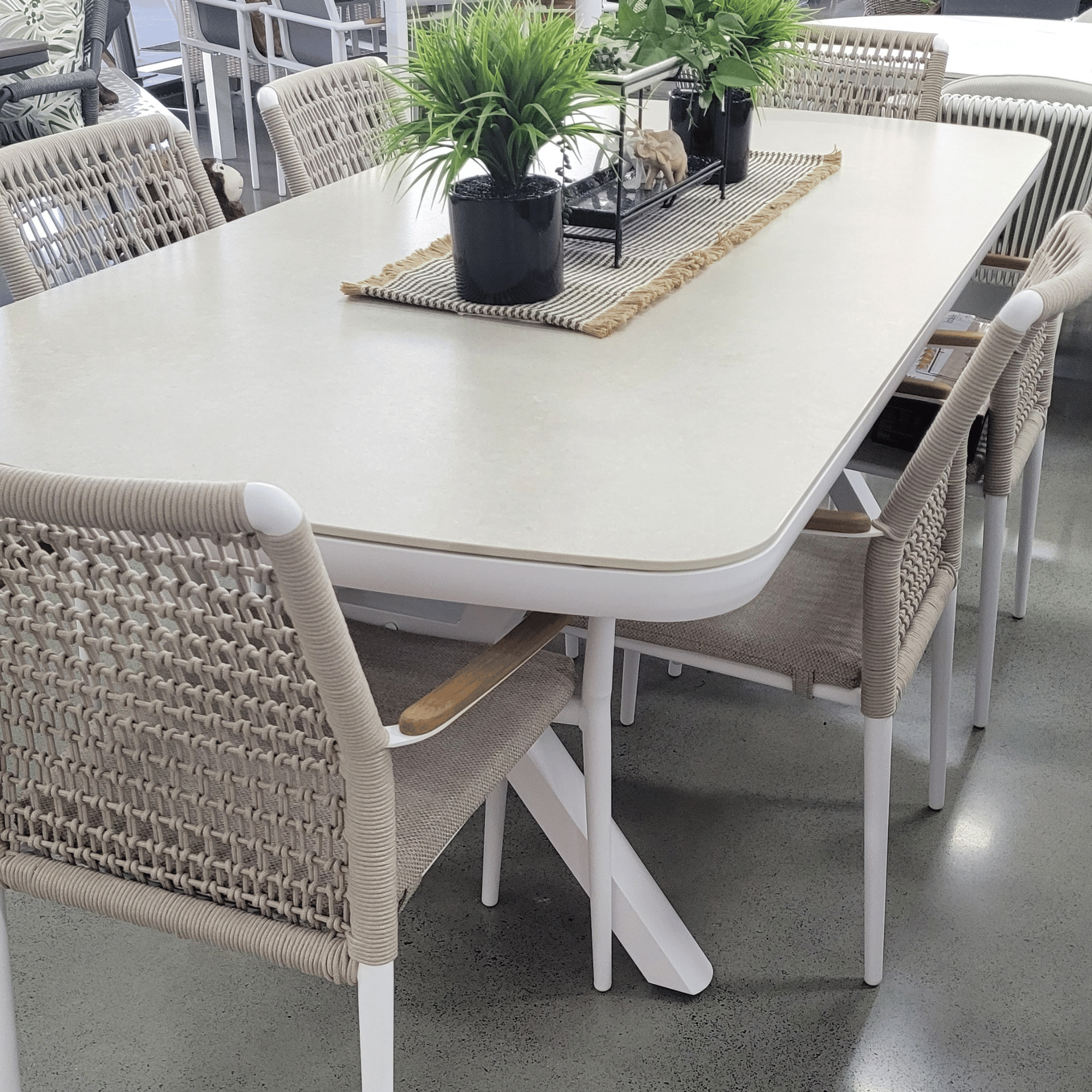 Ashton Premium Extendable Table & 8 Addis Rope Chairs - White Outdoor Dining Setting