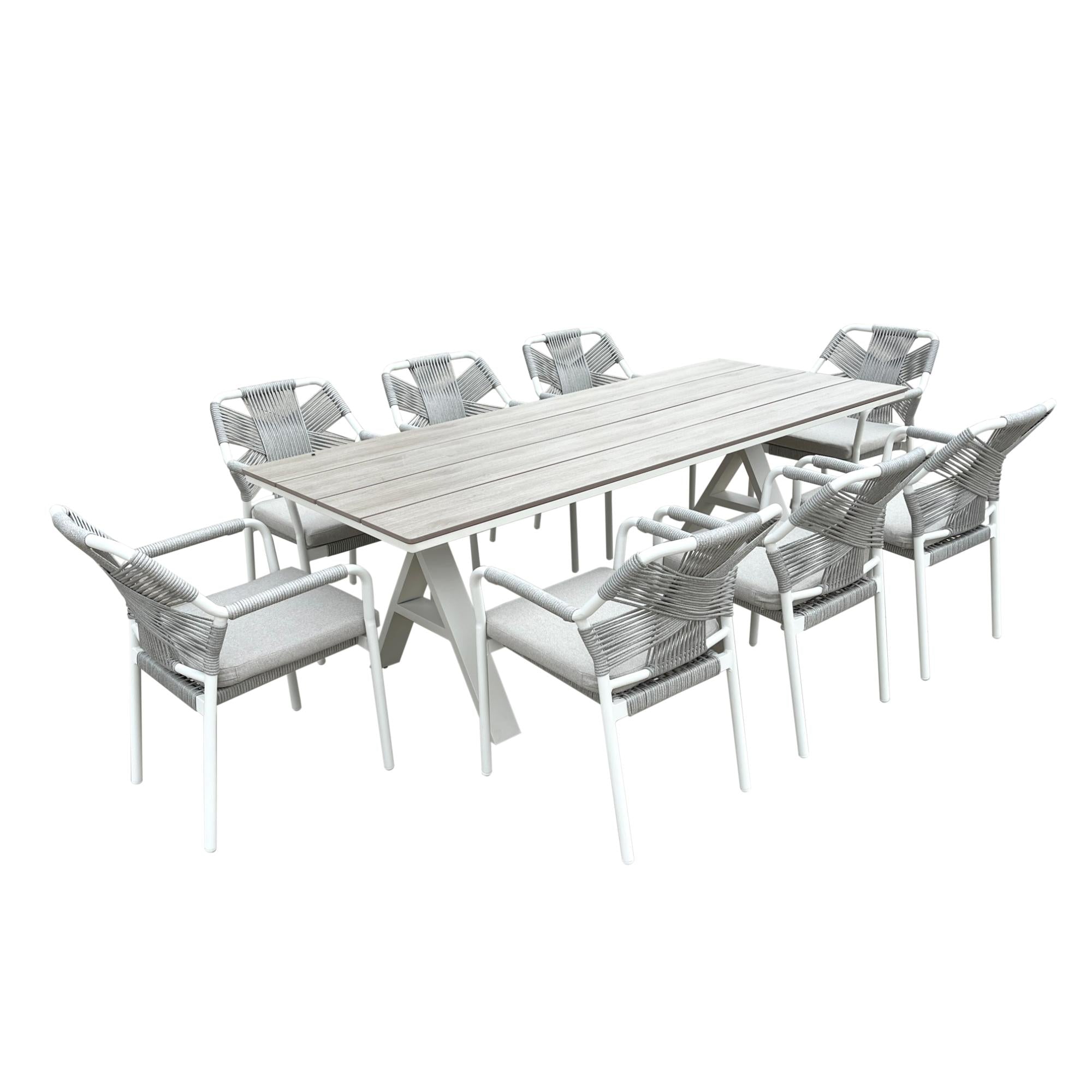 Havana Outdoor Dining Setting – 9-Piece Table & Chairs Set - White