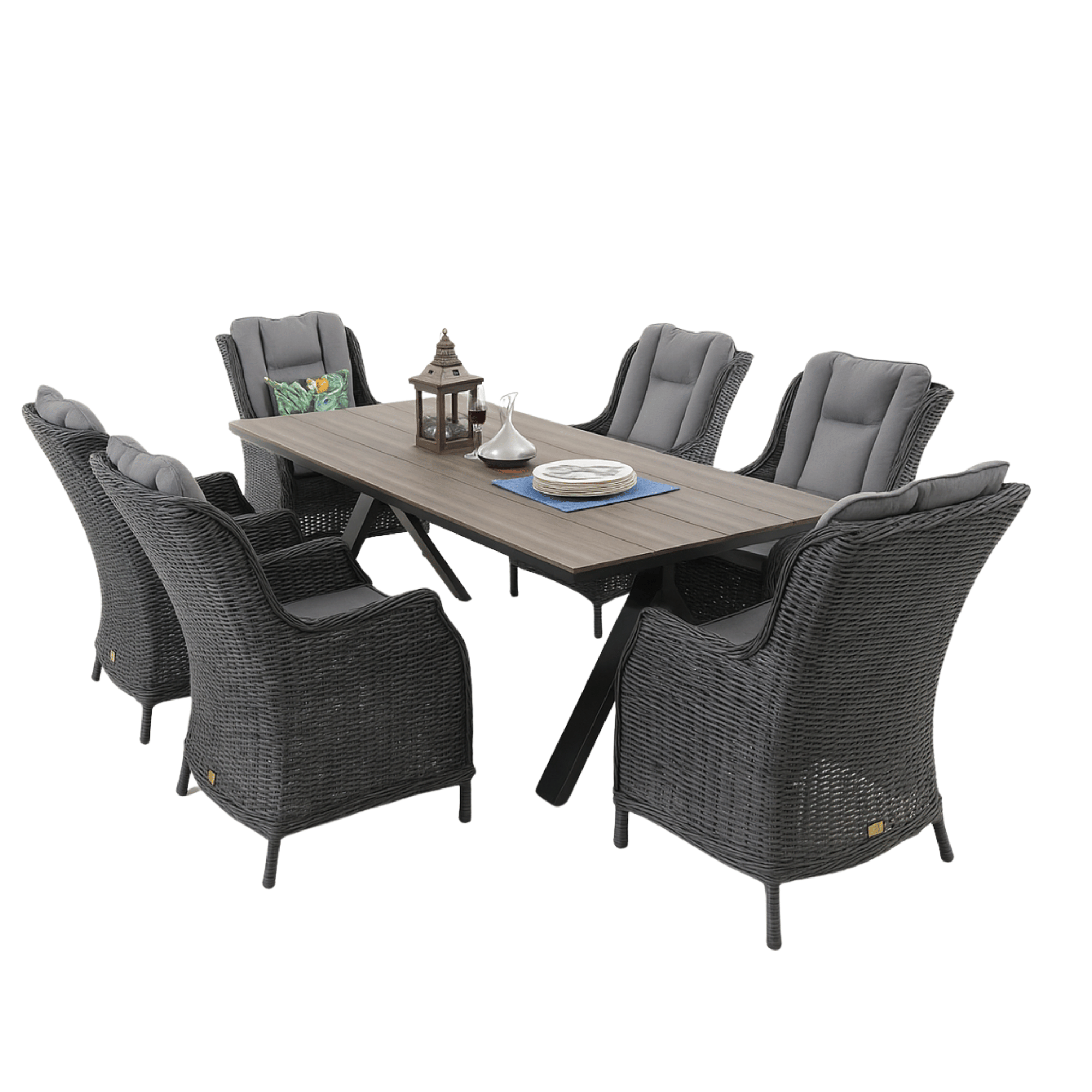 Havana Dining Table with San Jose Wicker Chairs 7‑piece Outdoor Wicker Dining Set - Castle Grey