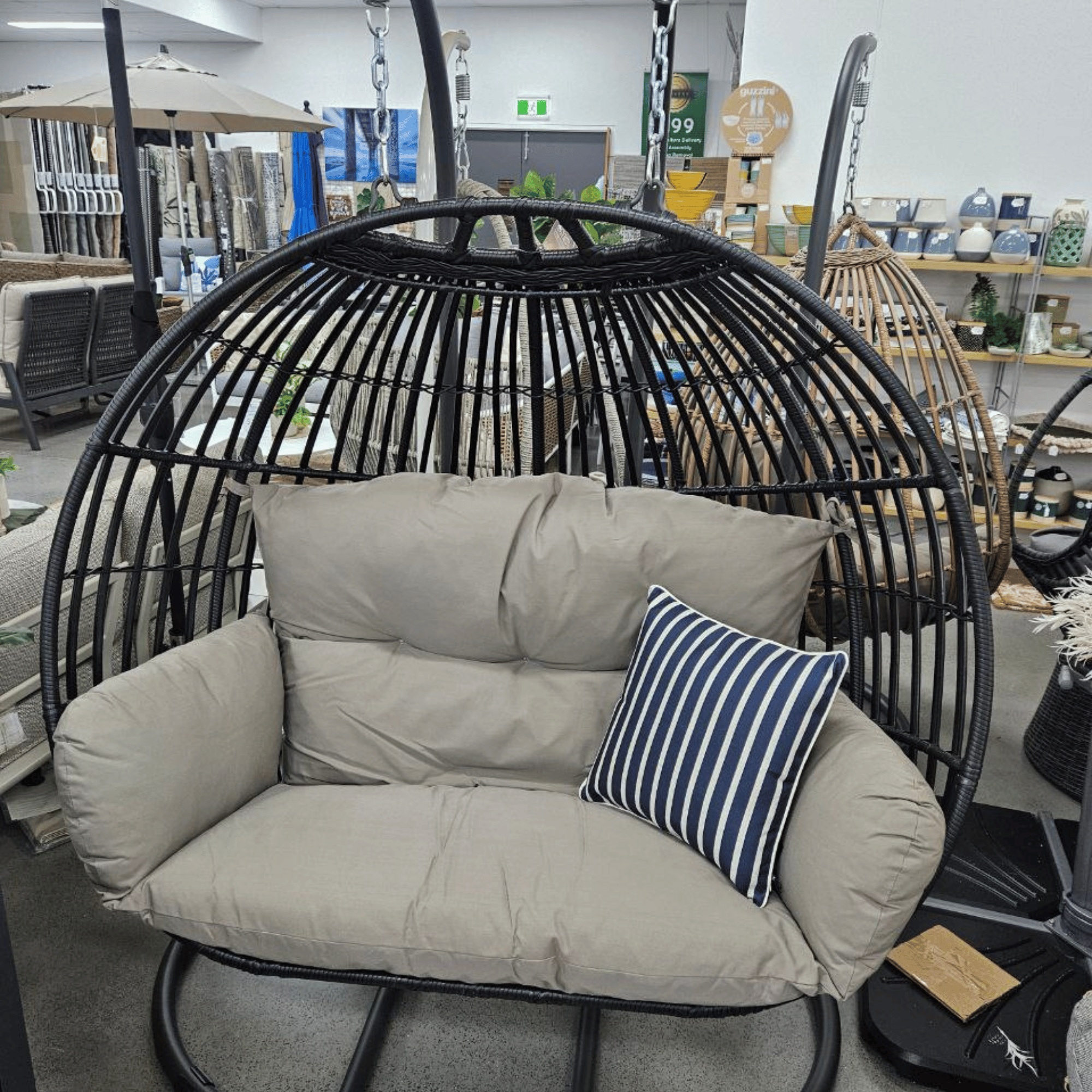 Koala Luxury Double Hanging Egg Chair - Black Wicker Outdoor Furniture