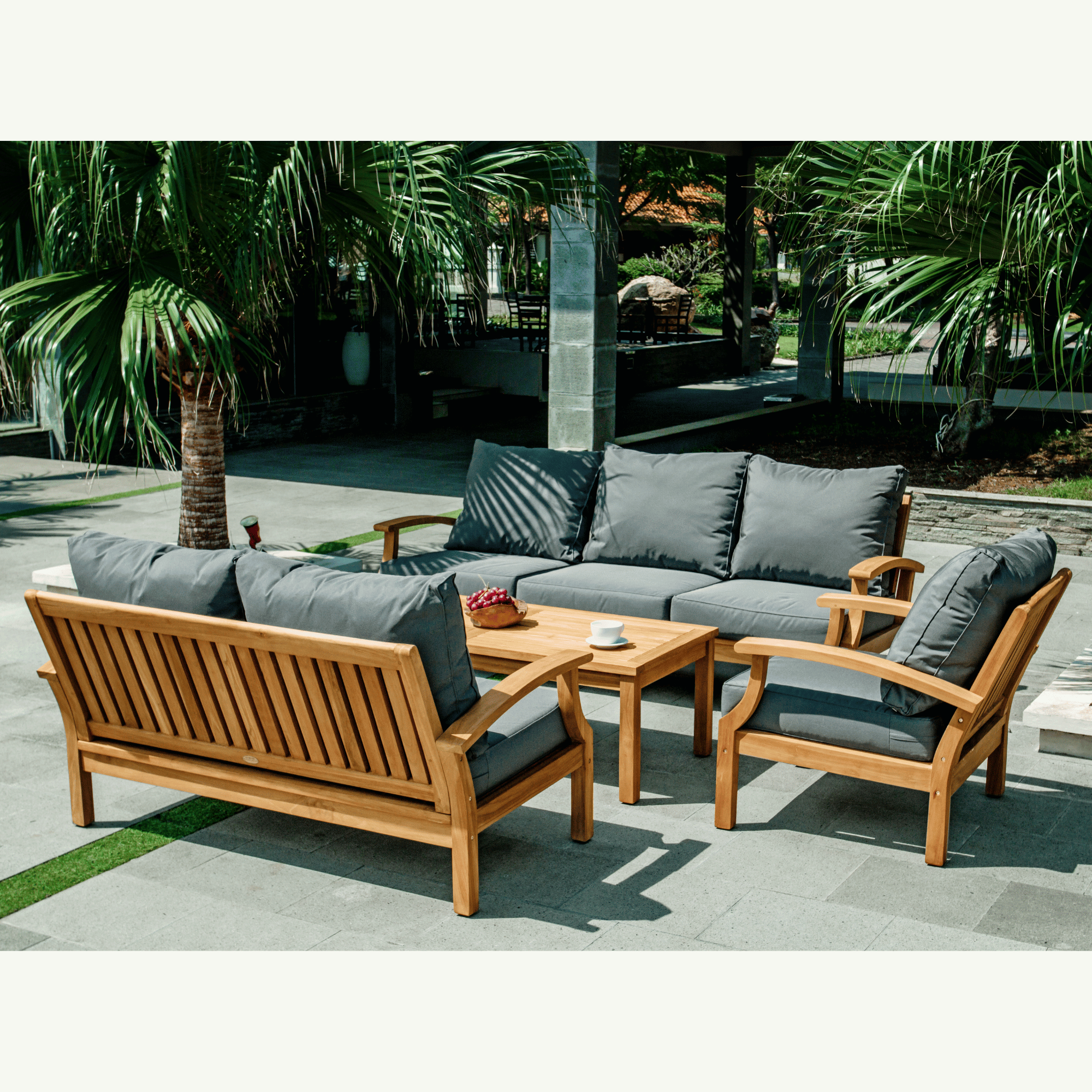 Lombok 4-piece Outdoor Lounge Setting - Grey Fabric 3+2+1