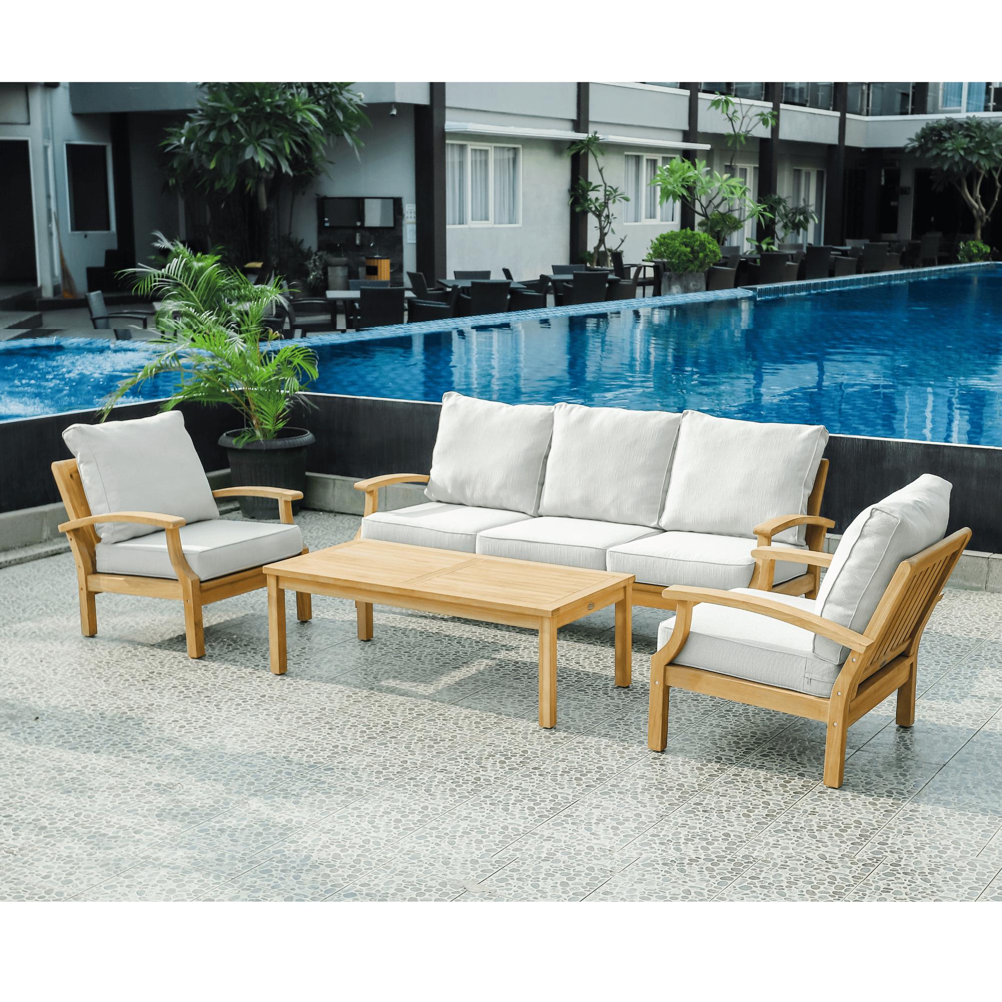 Lombok 4-piece Outdoor Lounge Setting - Wheat Fabric 3+1+1