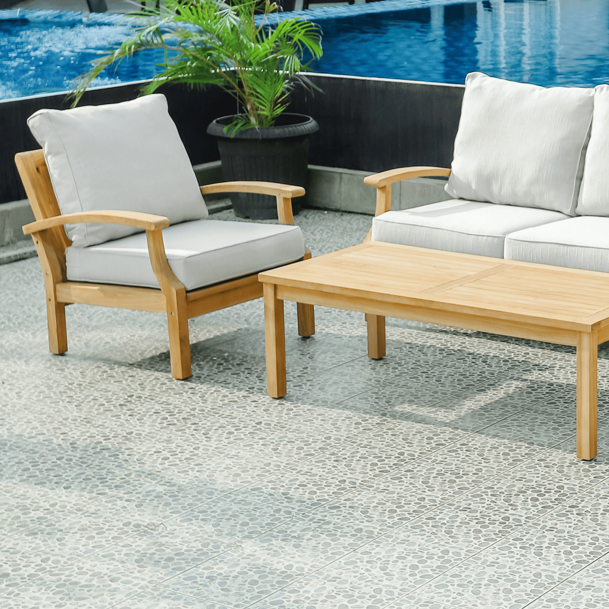 Lombok 4-piece Outdoor Lounge Setting - Wheat Fabric 2+1+1
