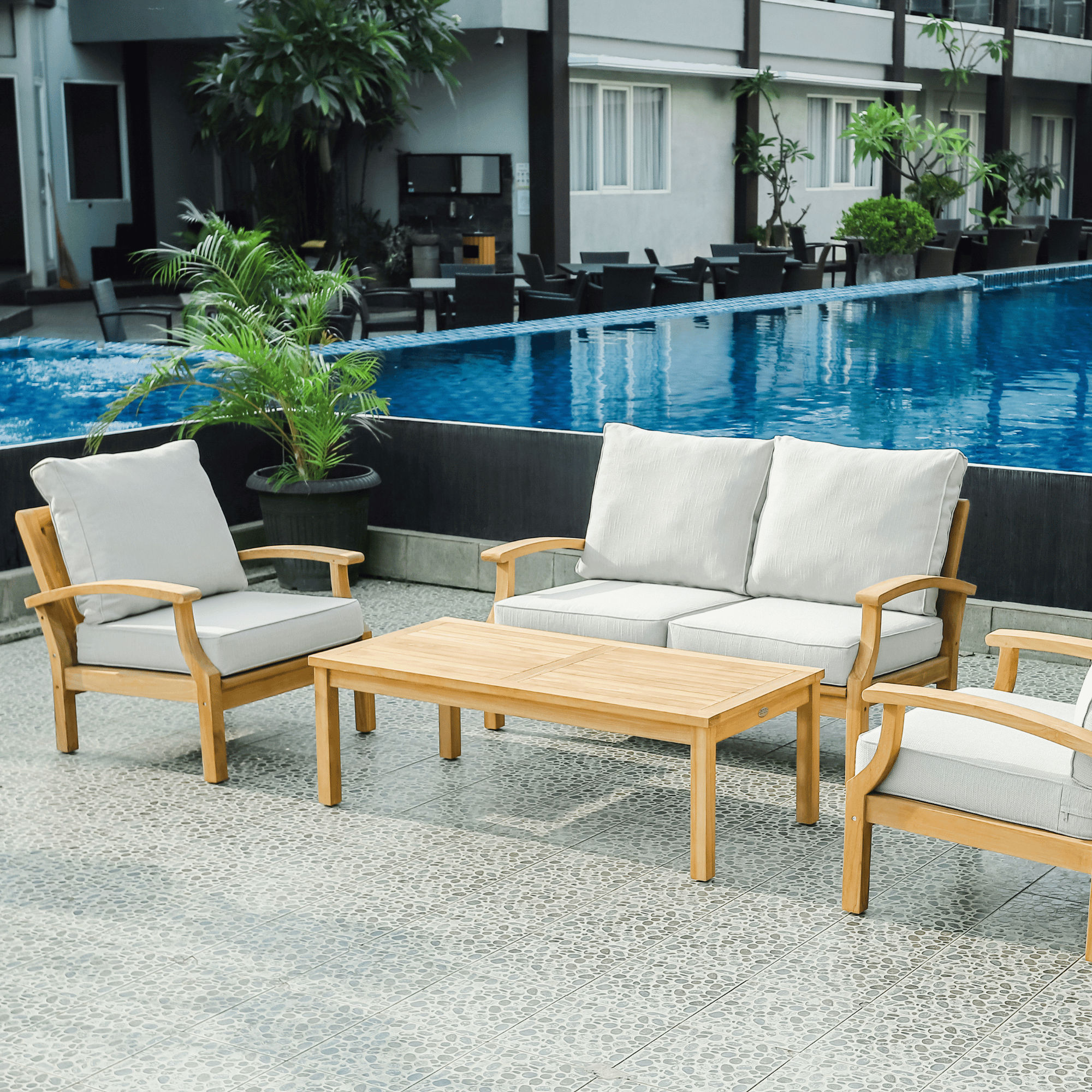 Lombok 4-piece Outdoor Lounge Setting - Wheat Fabric 2+1+1