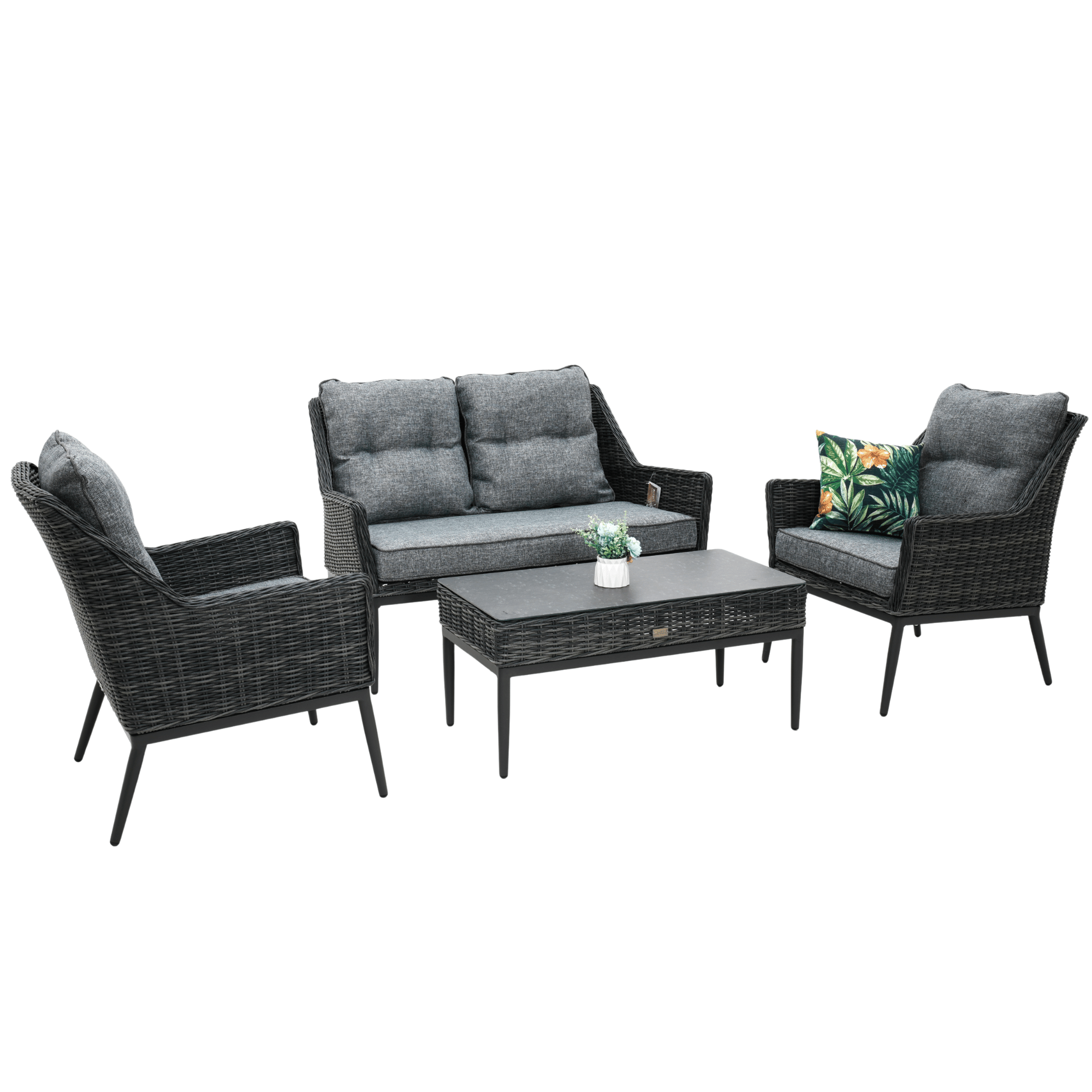 Lucas 4-piece Outdoor Wicker Lounge - Castle Grey