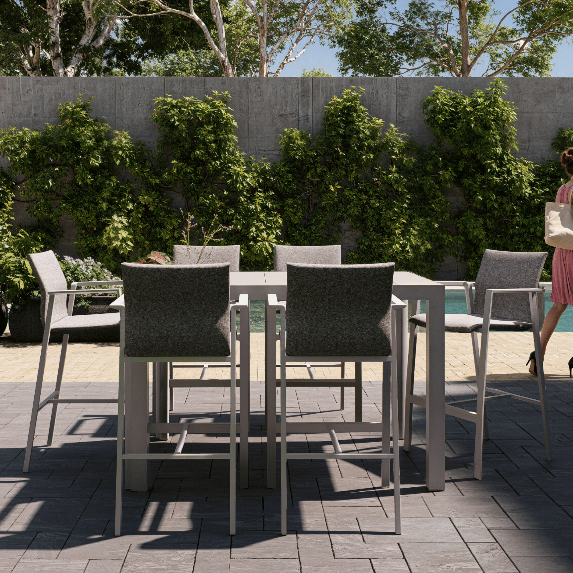 Memphis & Bronte 140x90cm 7pce Bar Setting - White/Wood-look/Taupe