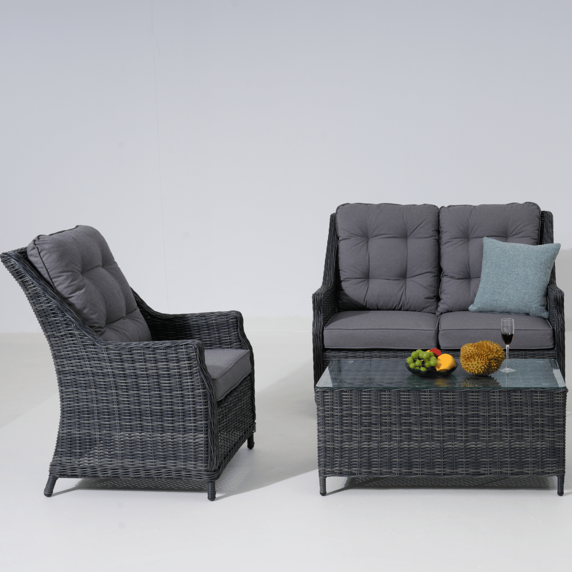 Swiss 4-piece Outdoor Wicker Lounge Set with 2-seater - Castle Grey Wicker