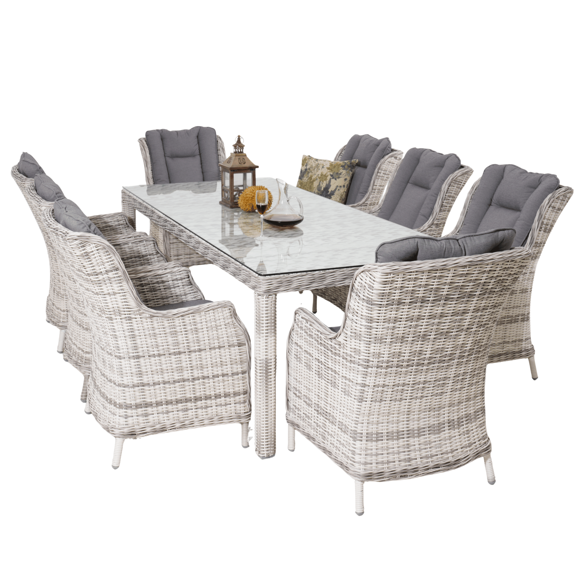 San Jose 9-piece Outdoor Wicker Dining Setting - Zen White