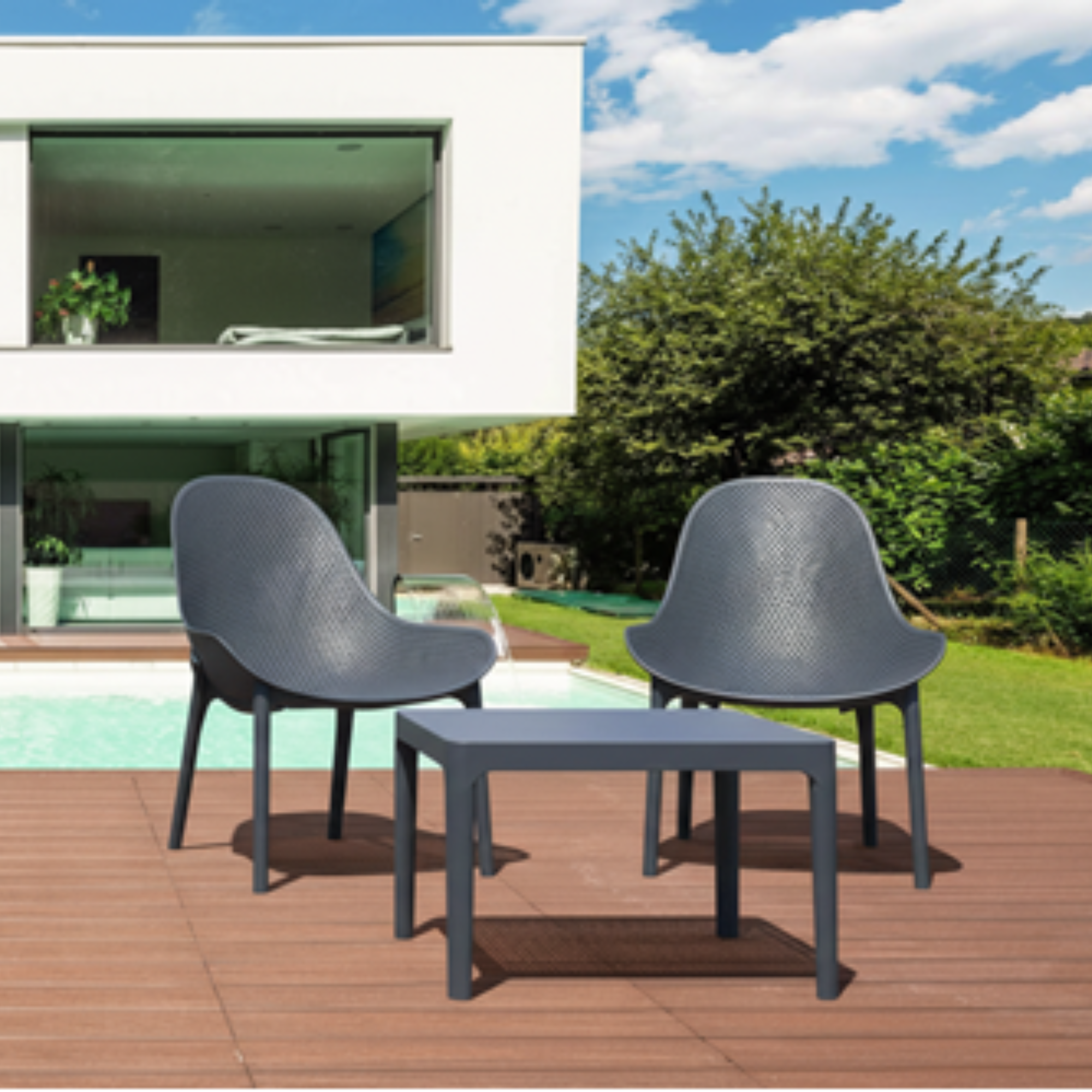 Siesta Sky 3piece Outdoor Lounge Set - 2 Chairs & Side Table - Anthracite