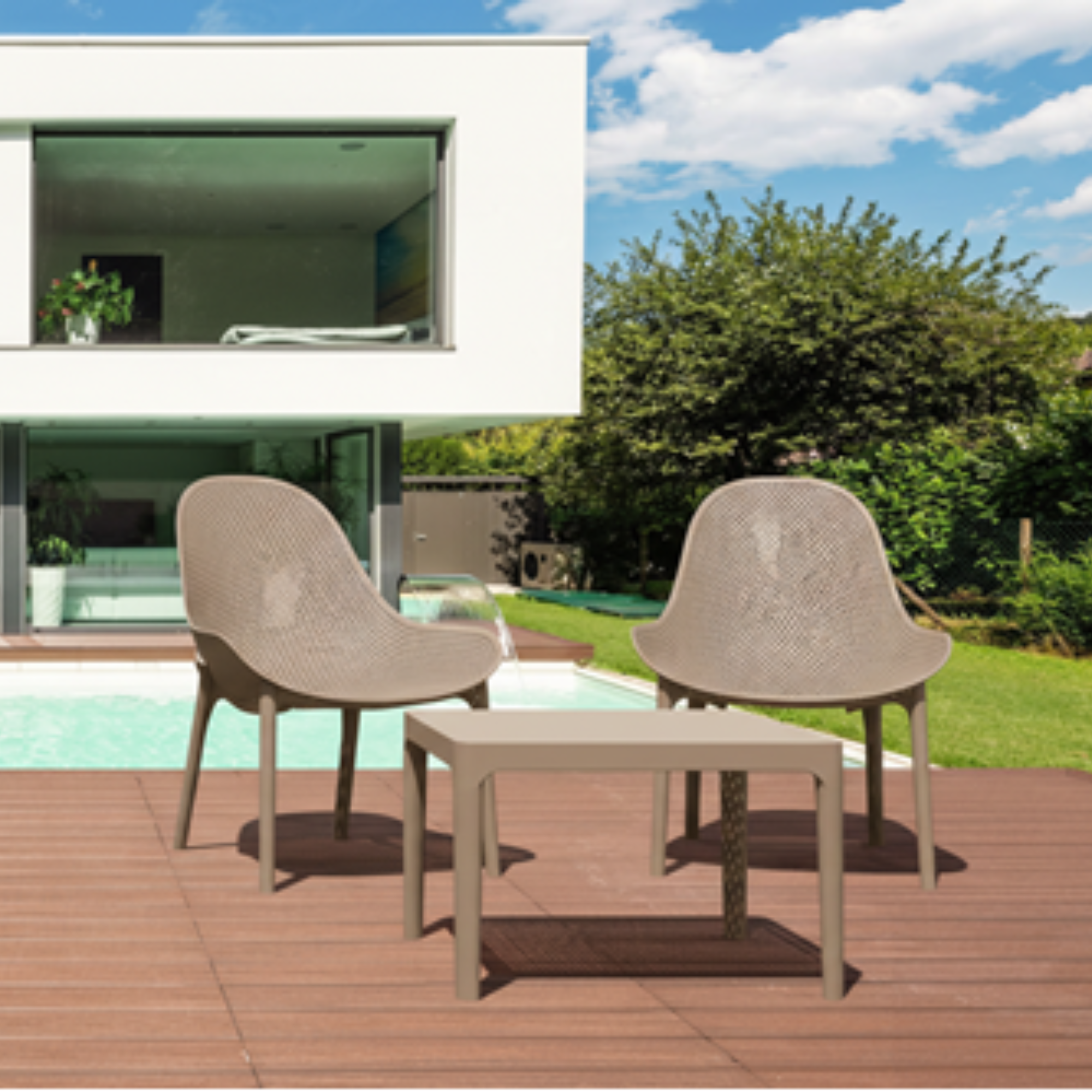 Siesta Sky 3piece Outdoor Lounge Set - 2 Chairs & Side Table - Taupe