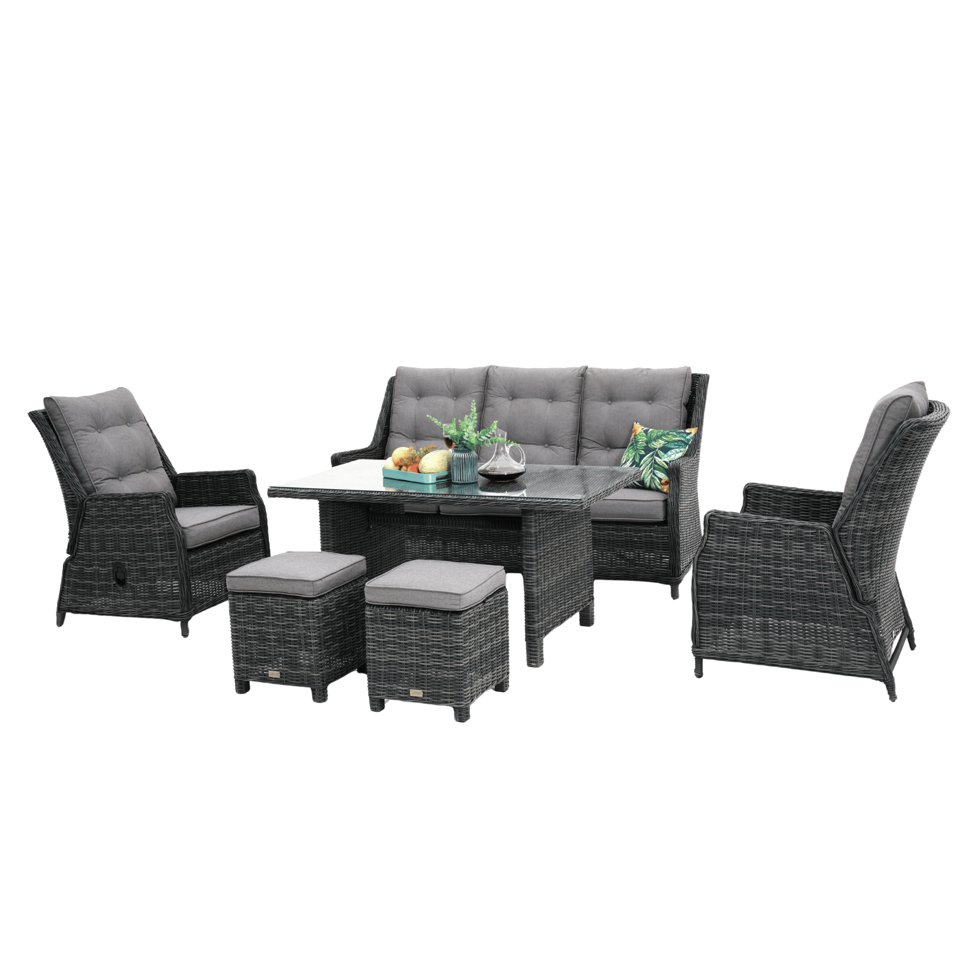 Swiss 6pce Outdoor Lounge Dining Wicker Set with Recliners - Castle Grey