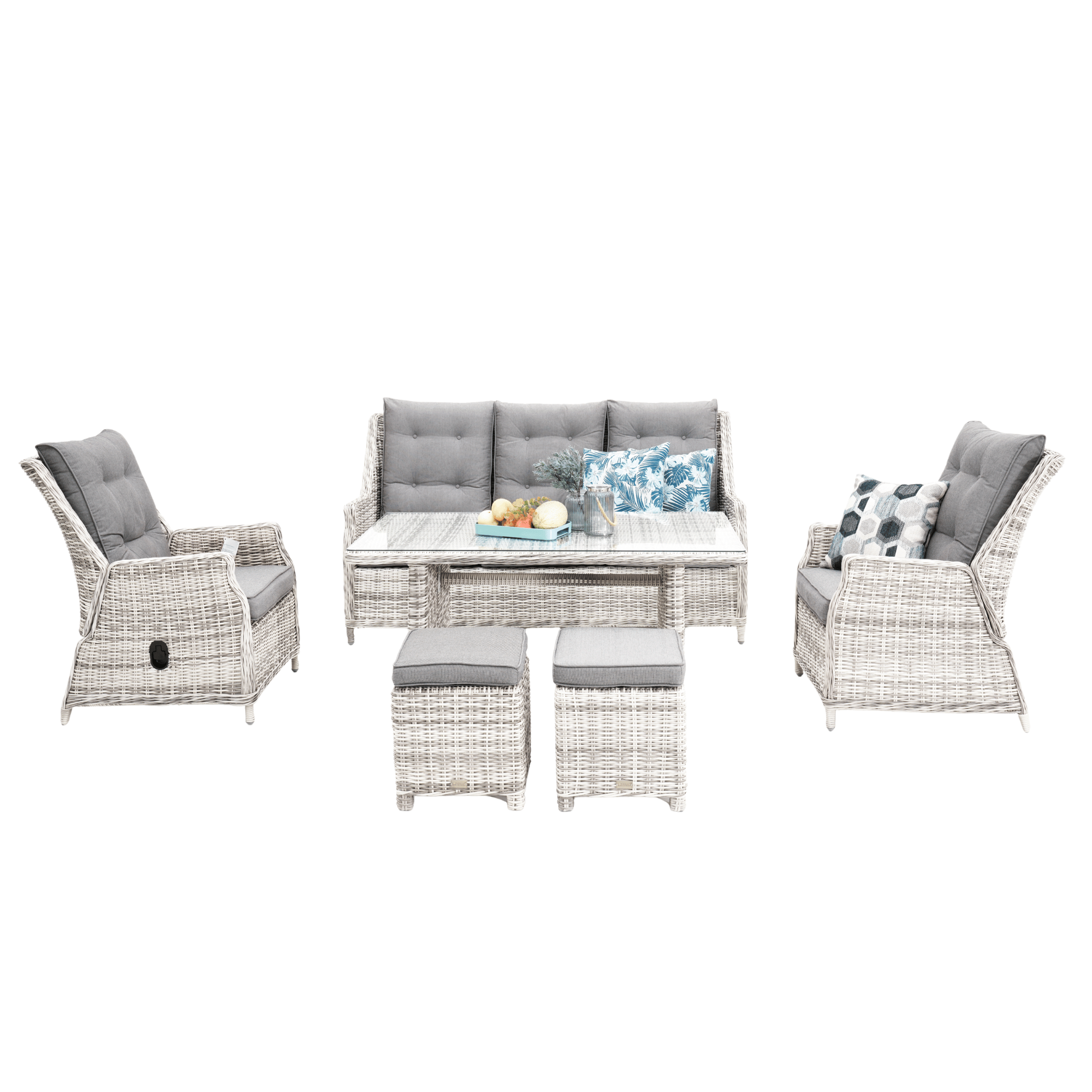Swiss 6pce Outdoor Lounge Dining Wicker Set with Recliners - Zen White