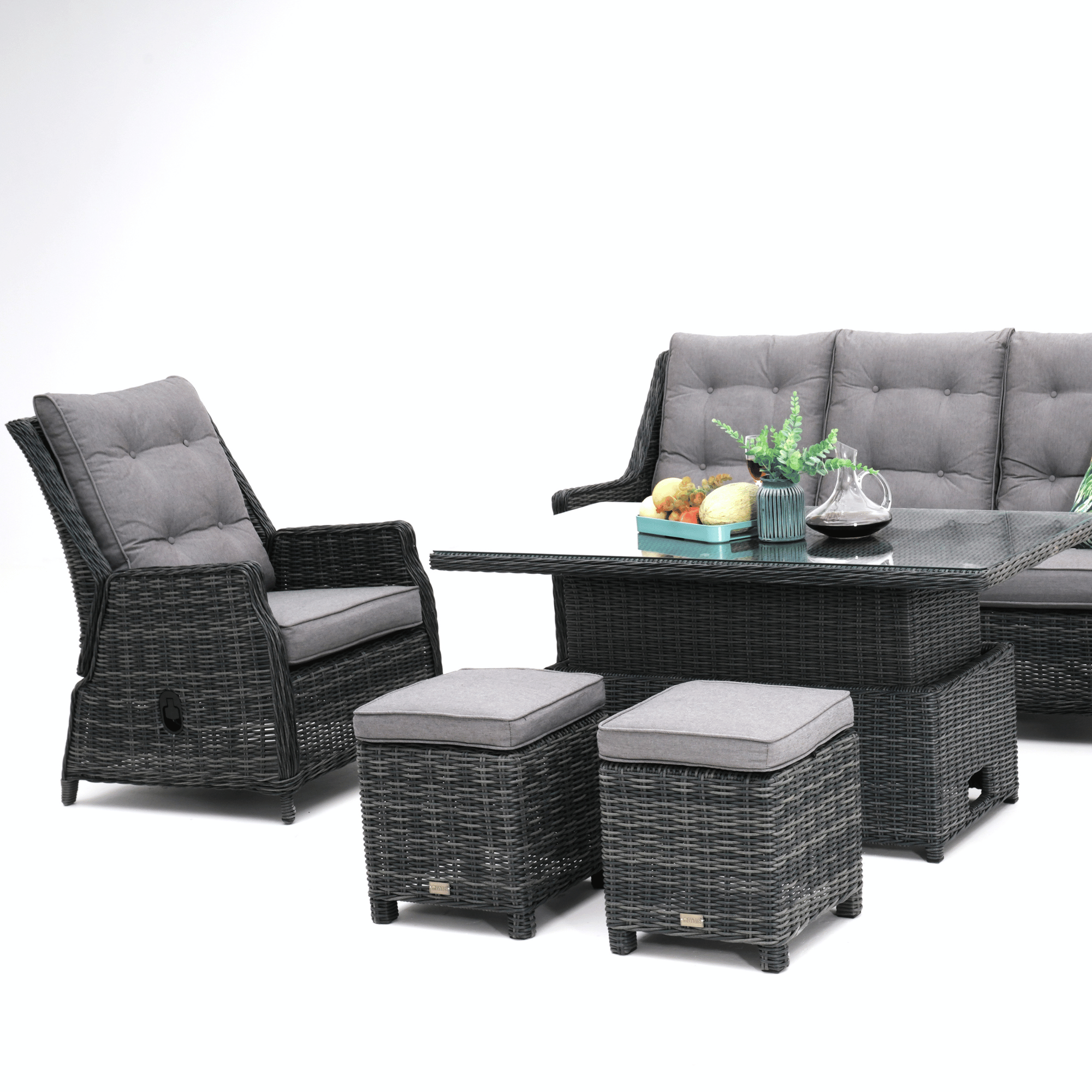Swiss 6pce Outdoor Lounge Dining Wicker Set with Recliners - Castle Grey