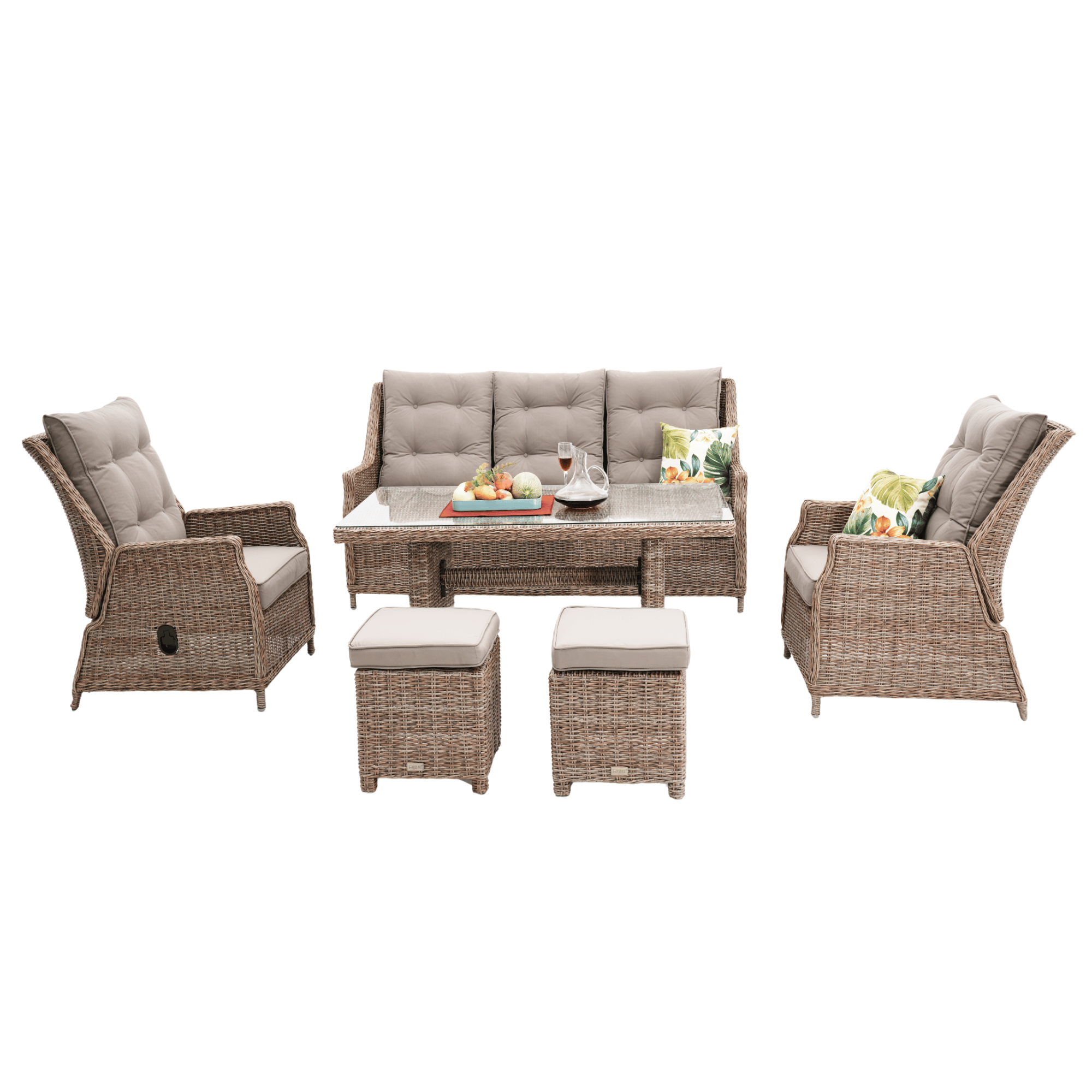 Swiss 6pce Outdoor Lounge Dining Wicker Set with Recliners - Marina
