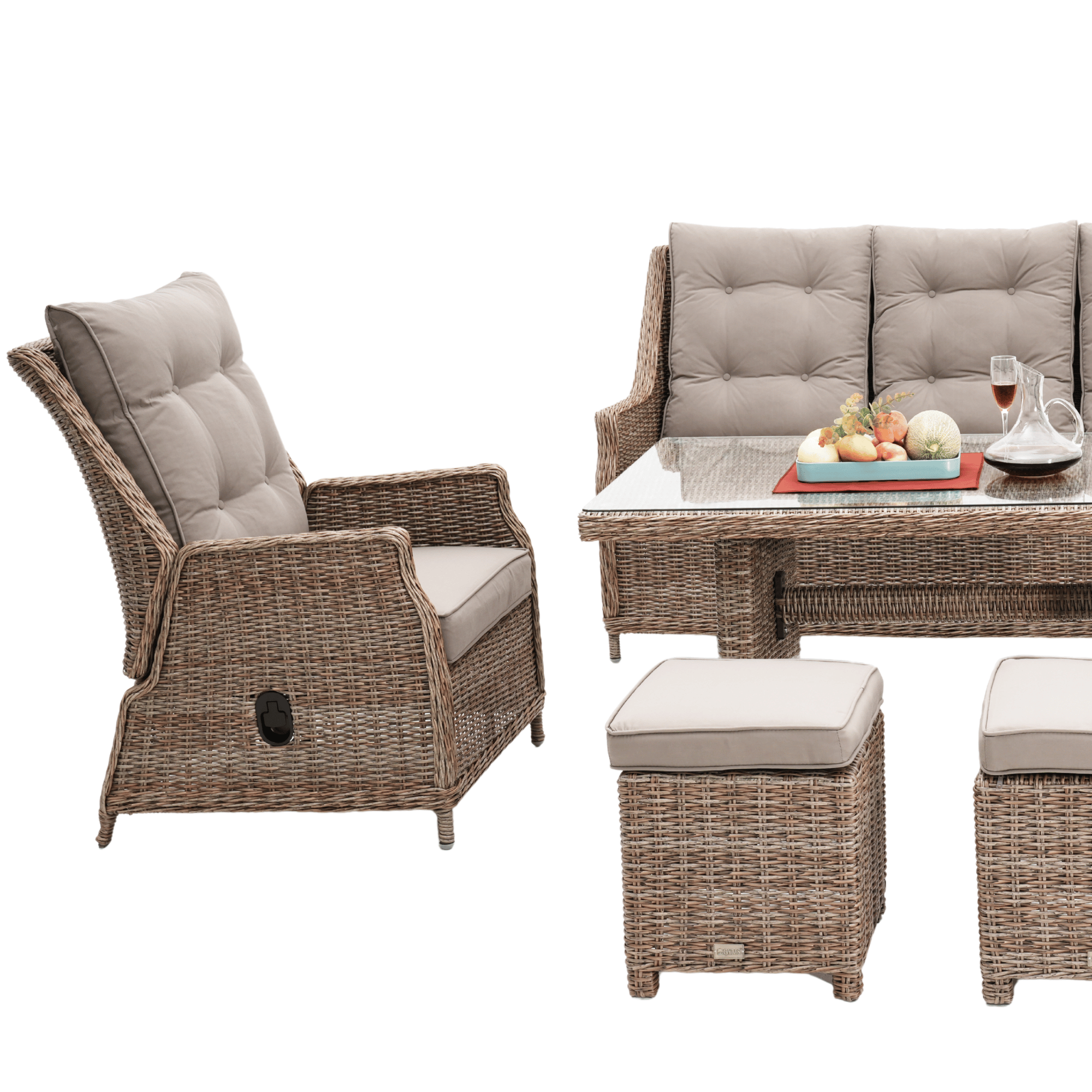 Swiss 6pce Outdoor Lounge Dining Wicker Set with Recliners - Marina