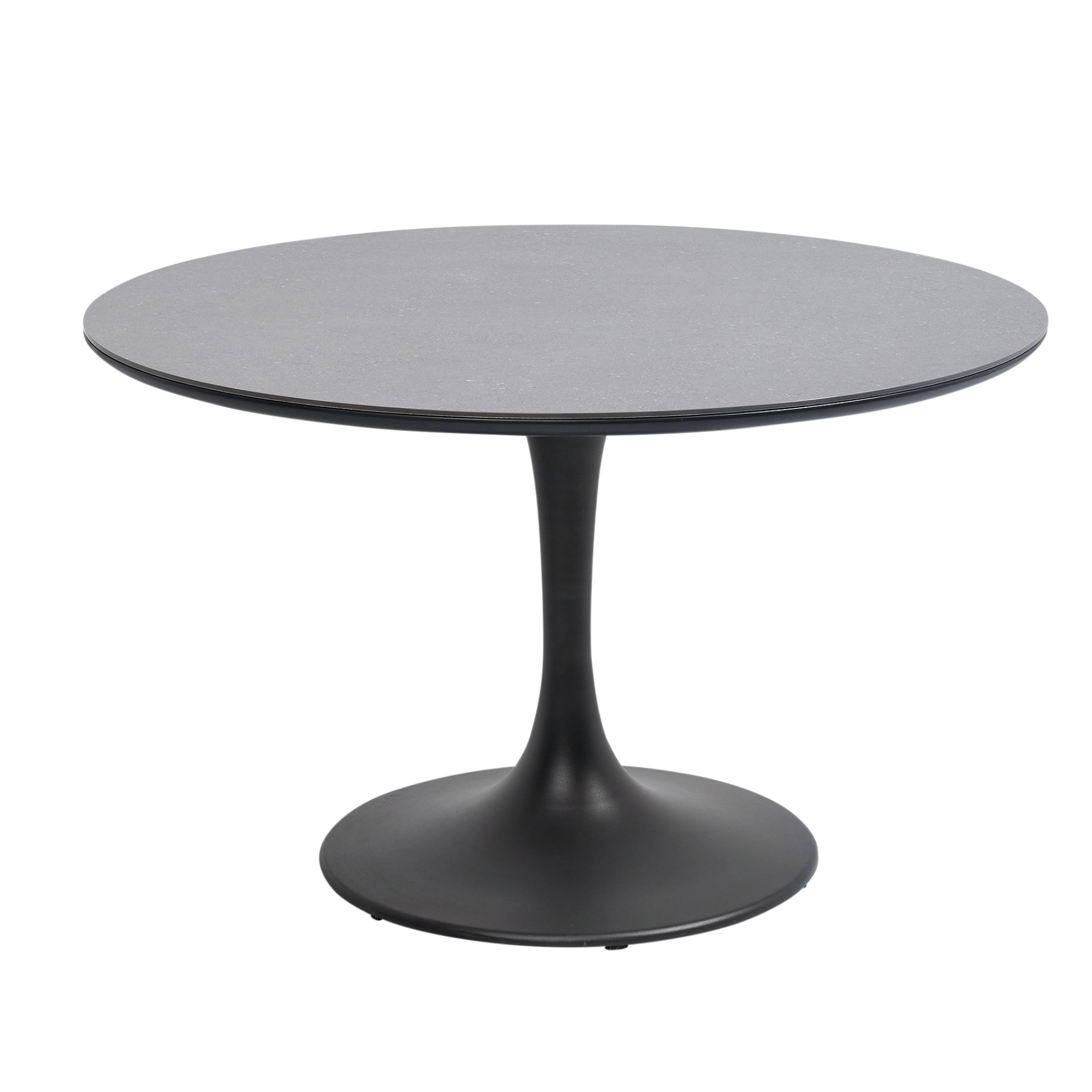 Tulip table 120cm round charcoal frame, wineglass style, and a sintered-stone table top