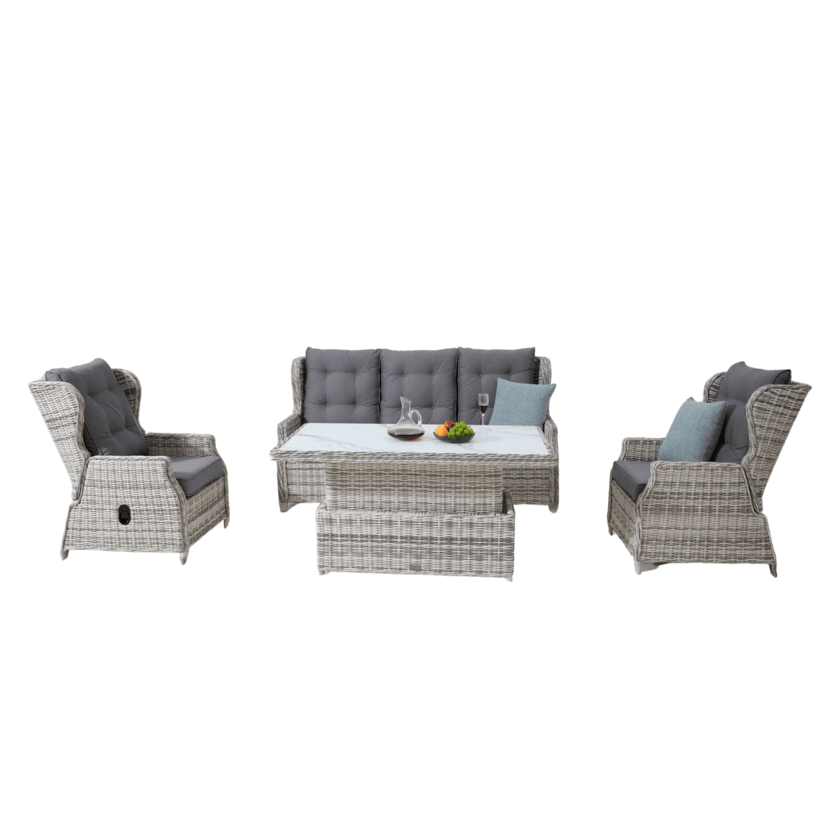 Anglesea Recliner 4pce Lounge Setting with Adjustable Height Table - Zen White - Lume Outdoor Living