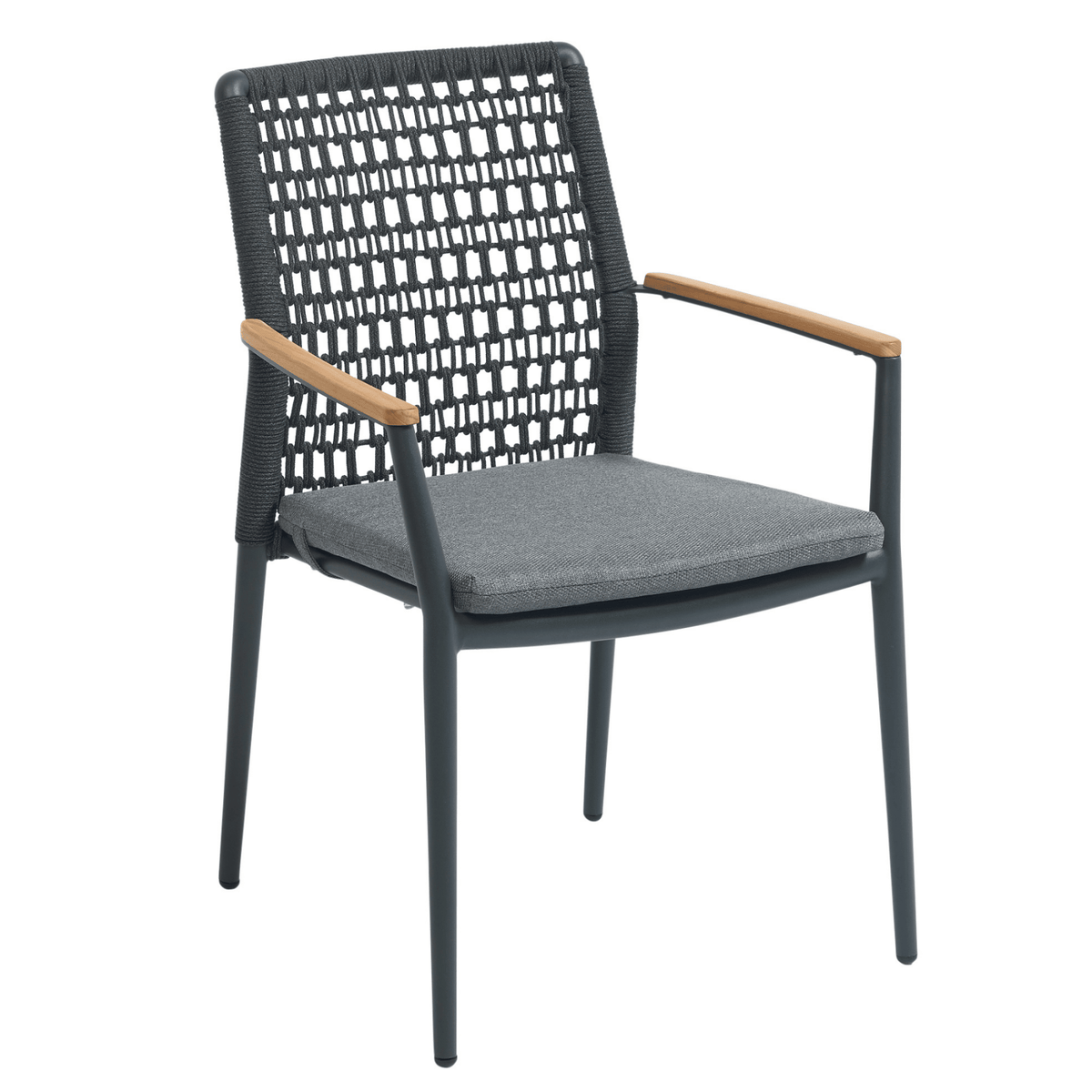Ashton Extendable & Addis Rope 200-260x100cm 9pce Dining Setting - Charcoal - Lume Outdoor Living