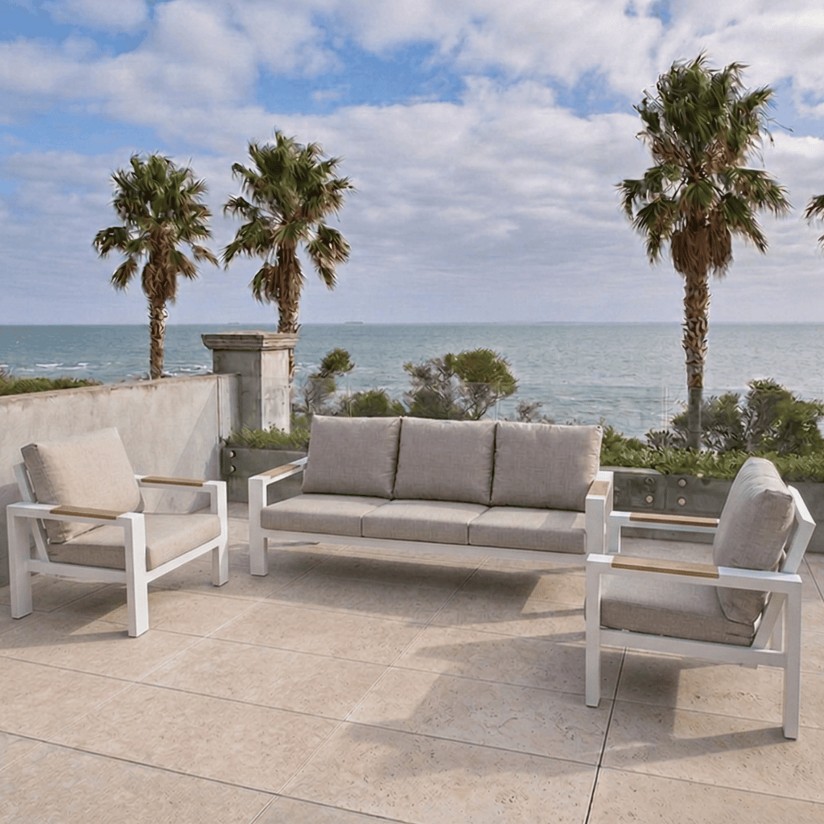 Aspen Teak Detail 3pce Lounge Setting - White/Oatmeal - Lume Outdoor Living