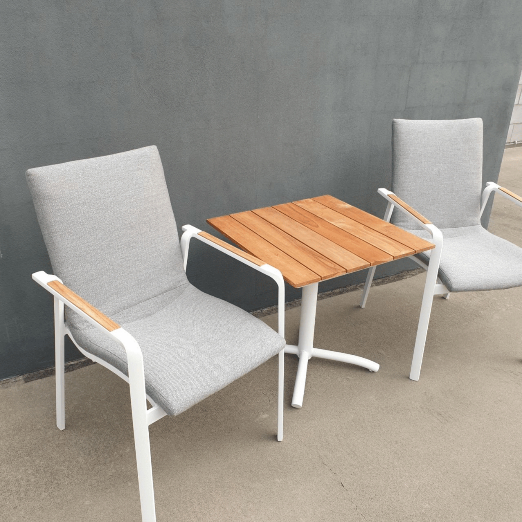 Aurora Side Table, Diamond Padded Chair, 3 piece Outdoor Setting - Lume Outdoor Living