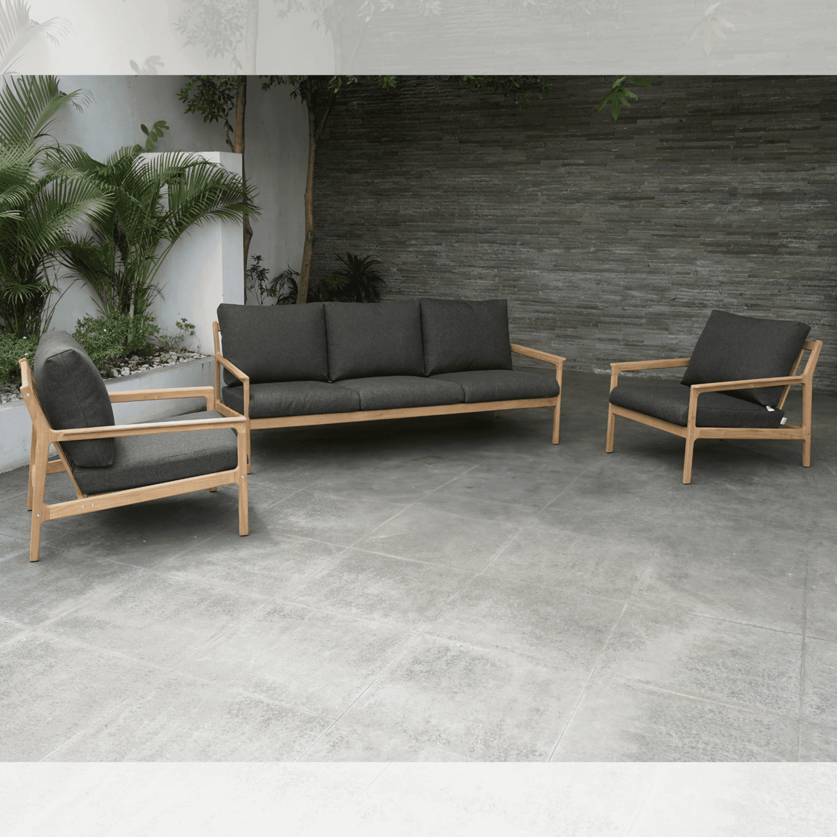Cuba 3pce Lounge Setting with 3-Seater - Black - Lume Outdoor Living
