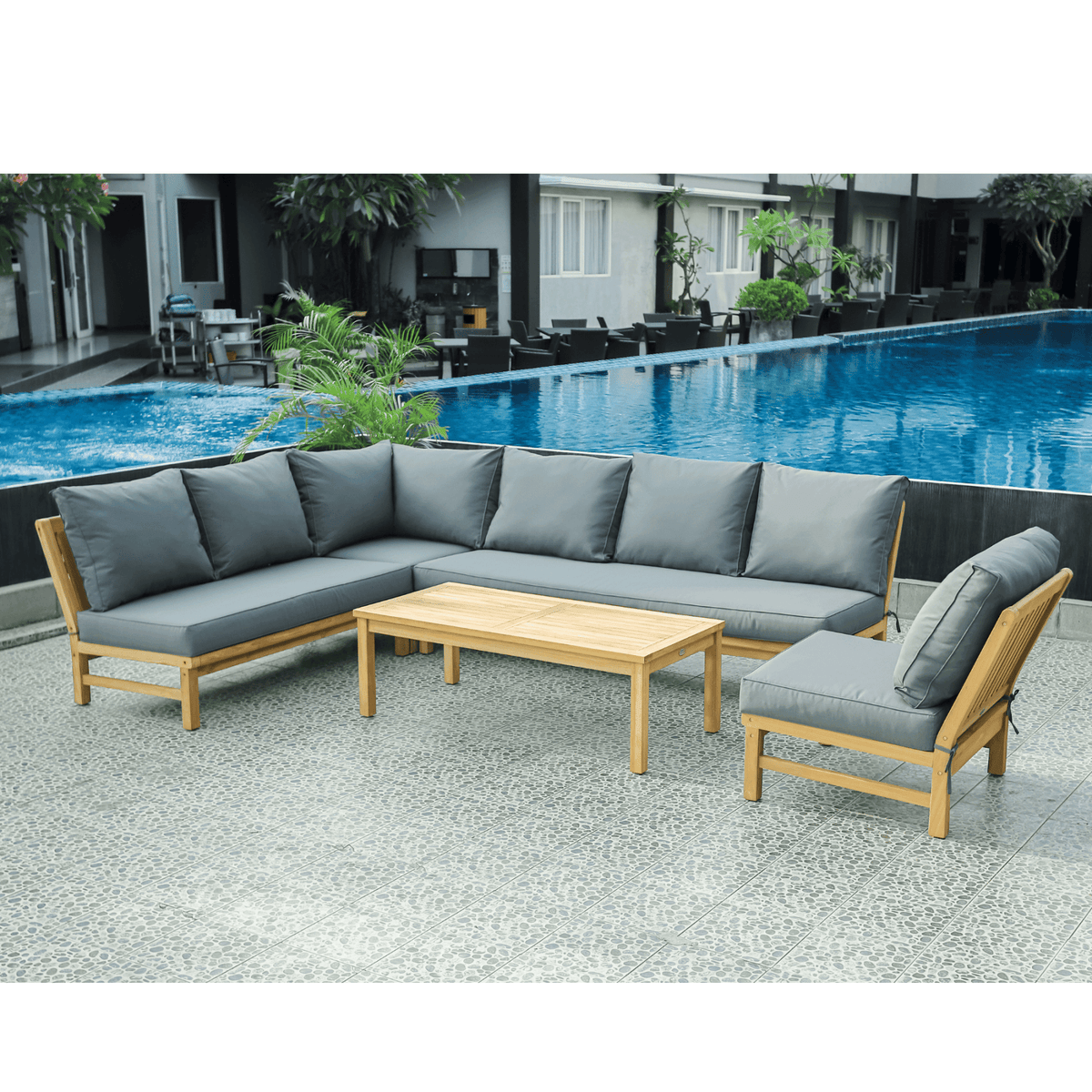 Fiji 5pce Corner Lounge Setting with Lounge Chair - Teak/Dove - Lume Outdoor Living