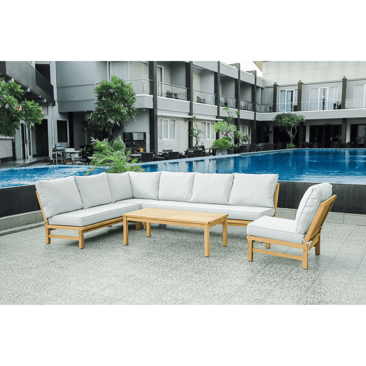 Fiji 5pce Corner Lounge Setting with Lounge Chair - Teak/Wheat - Lume Outdoor Living