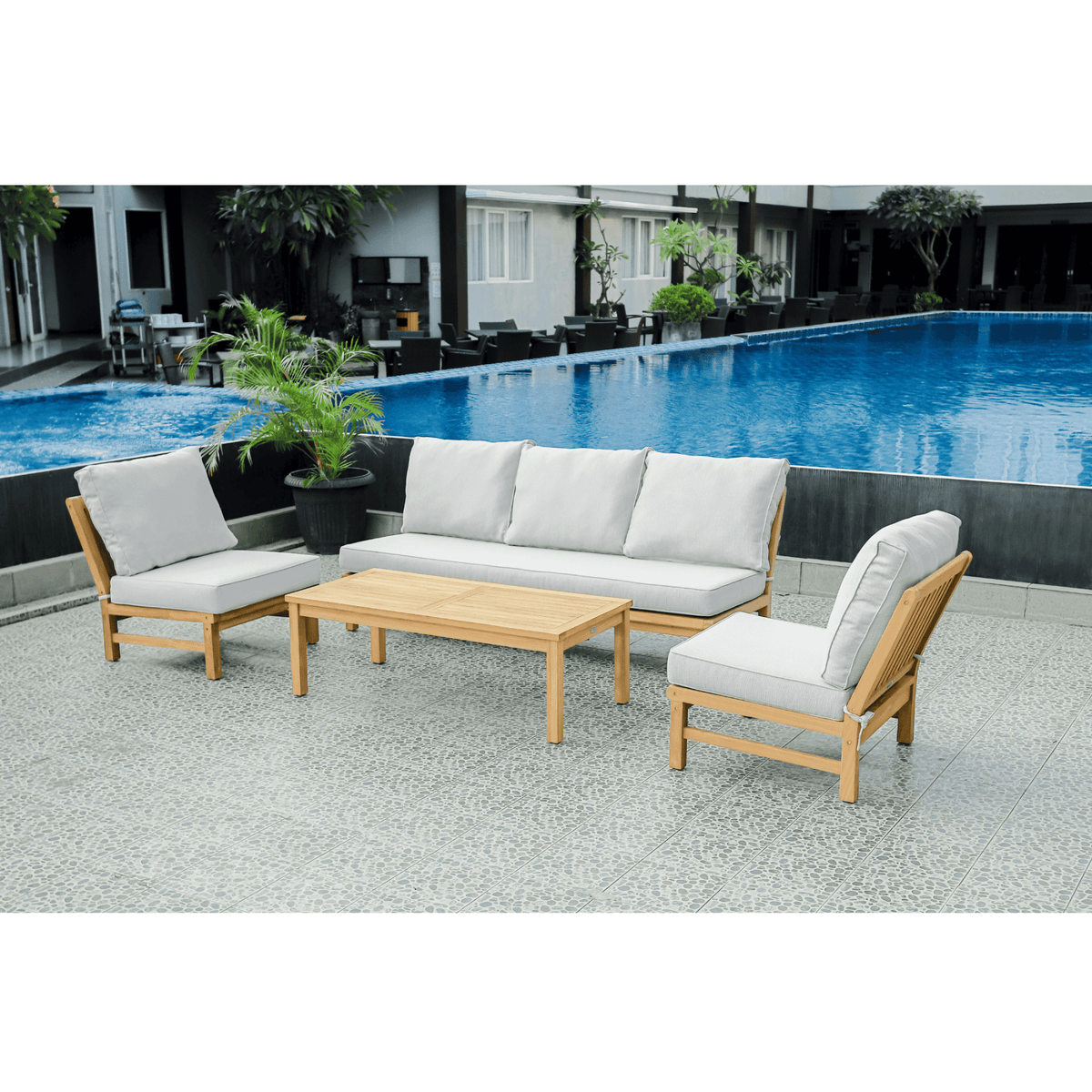 Fiji Modular 4pce Lounge Setting with 3-seater - Teak/Wheat - Lume Outdoor Living
