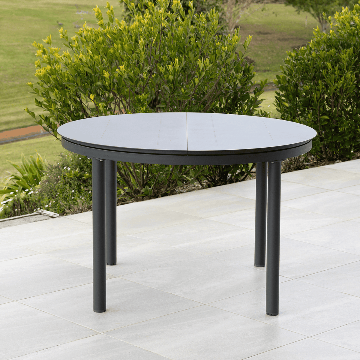 Globe Extendable 120cm Round to 170x120cm Oval Dining Table - Charcoal - Lume Outdoor Living