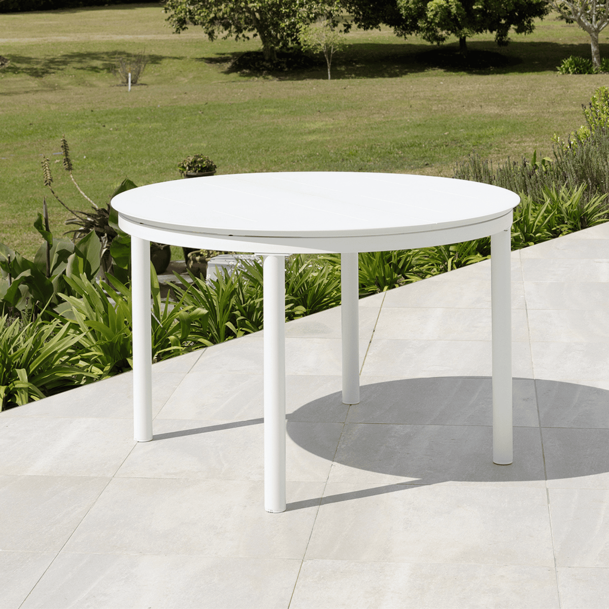 Globe Extendable 120cm Round to 170x120cm Oval Dining Table - White - Lume Outdoor Living