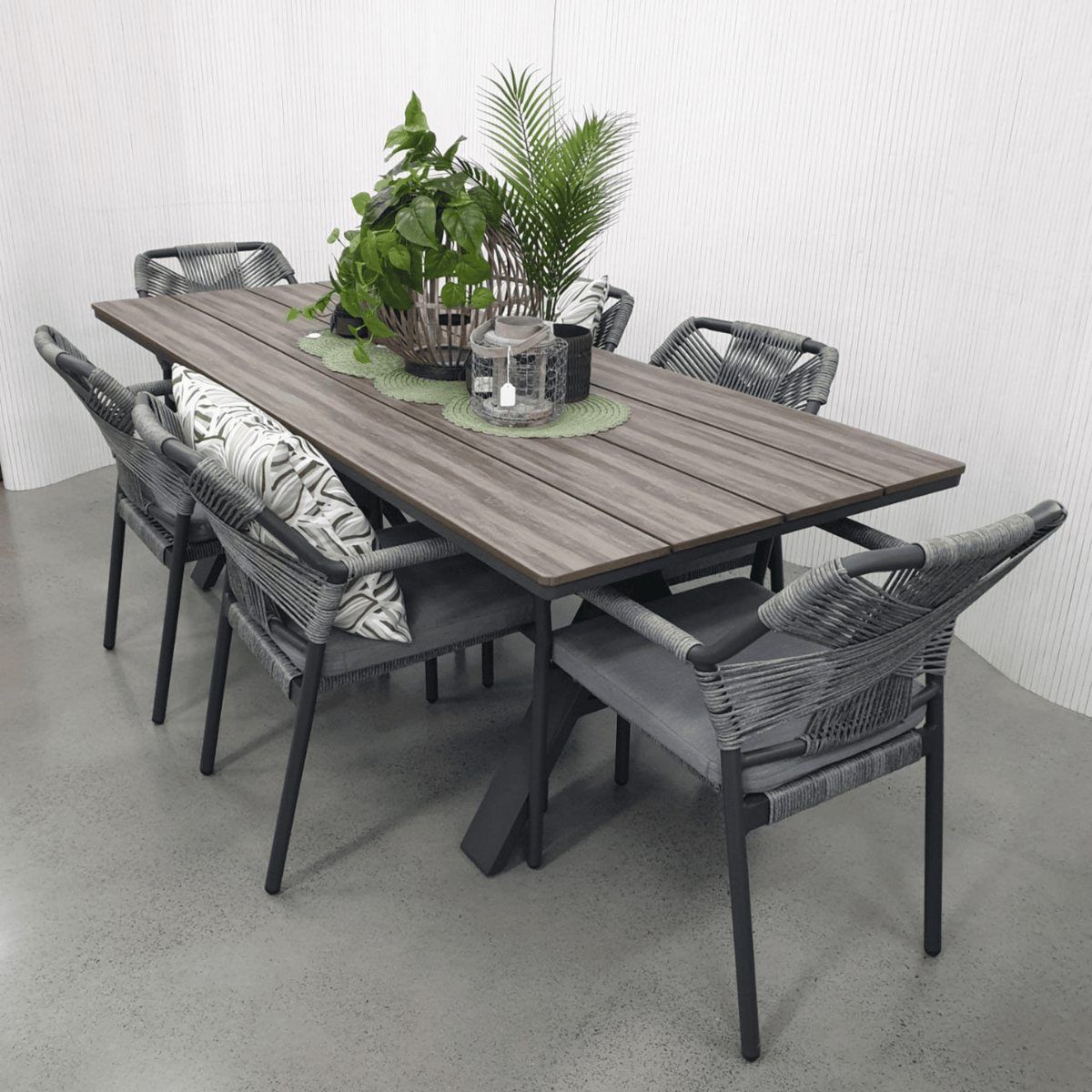 Havana 180x90cm 7pce Dining Setting - Dark Grey - Lume Outdoor Living