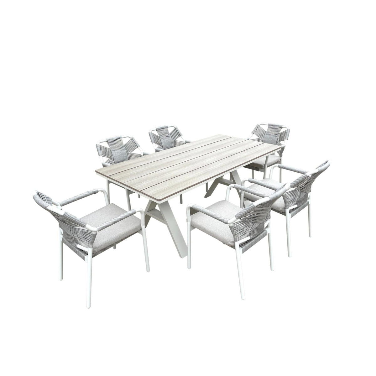 Havana 180x90cm 7pce Dining Setting - Pearly-White - Lume Outdoor Living