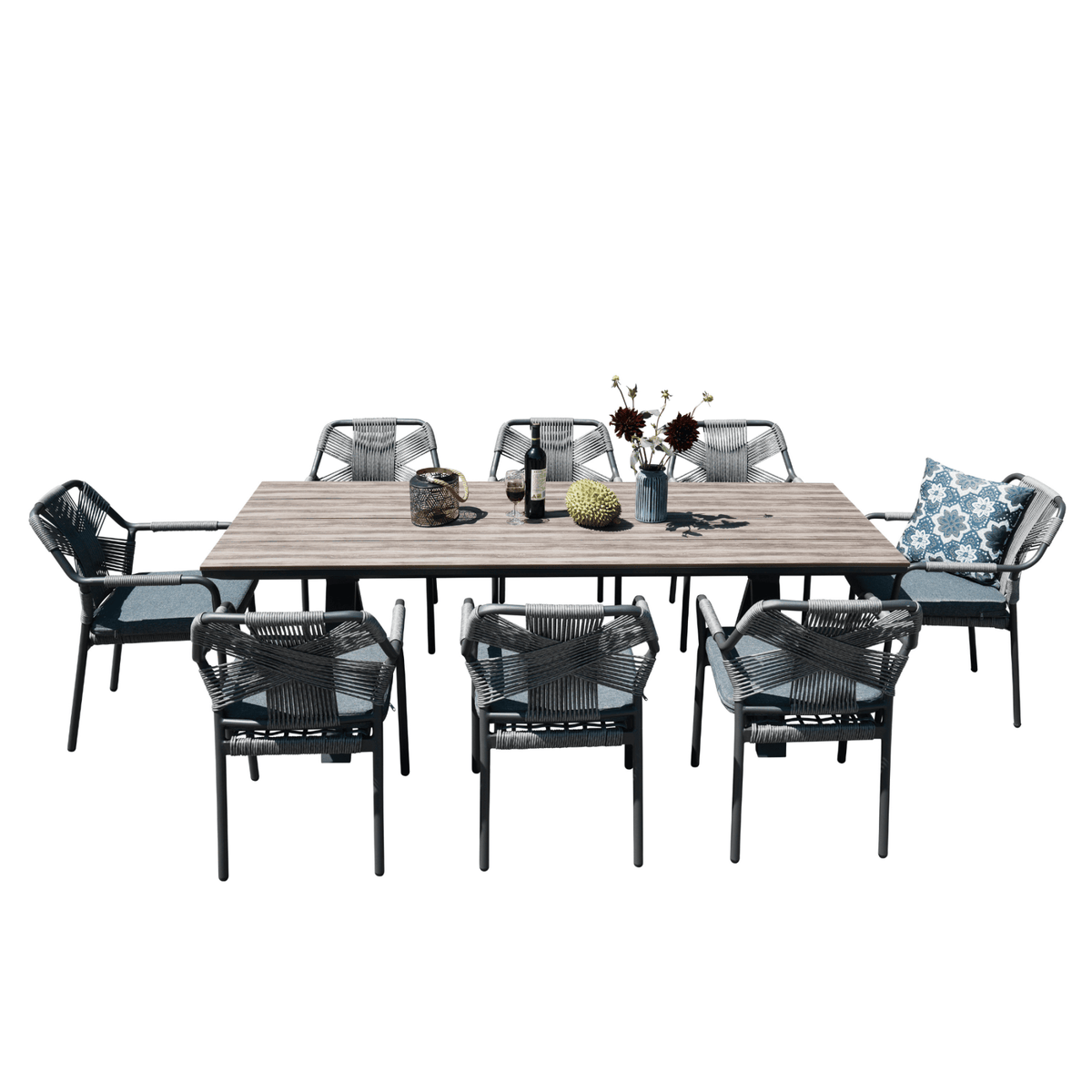 Havana 220x90cm 9pce Dining Setting - Dark Grey - Lume Outdoor Living
