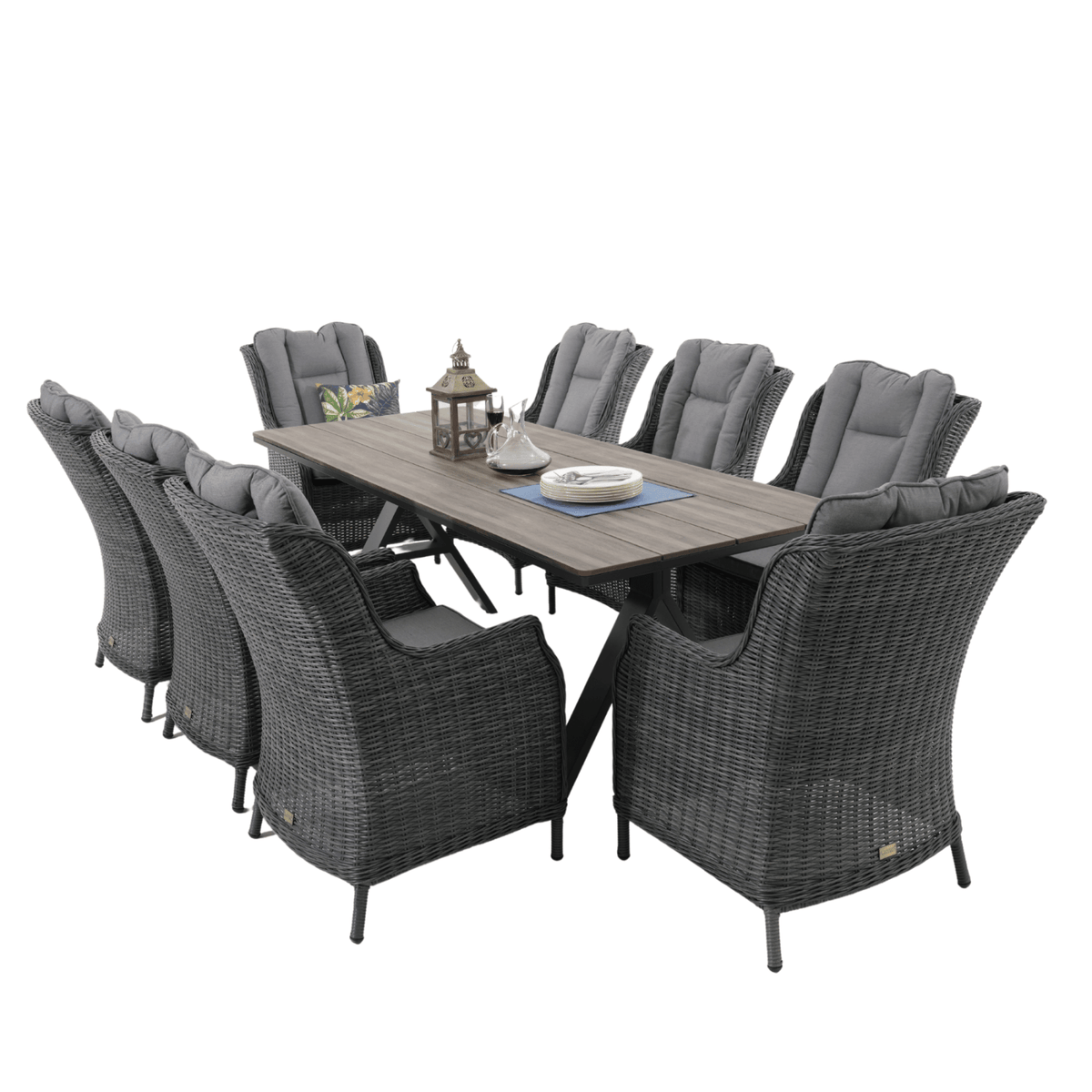 Havana & San Jose 220x90cm 9pce Dining Setting - Castle Grey - Lume Outdoor Living