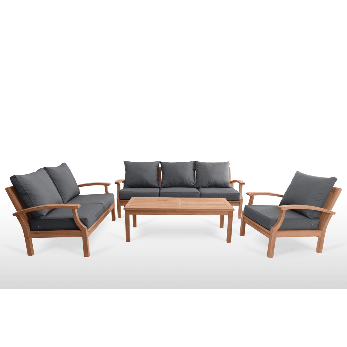 Lombok 3+2+1 Seater 4pce Lounge Setting - Teak/Grey - Lume Outdoor Living