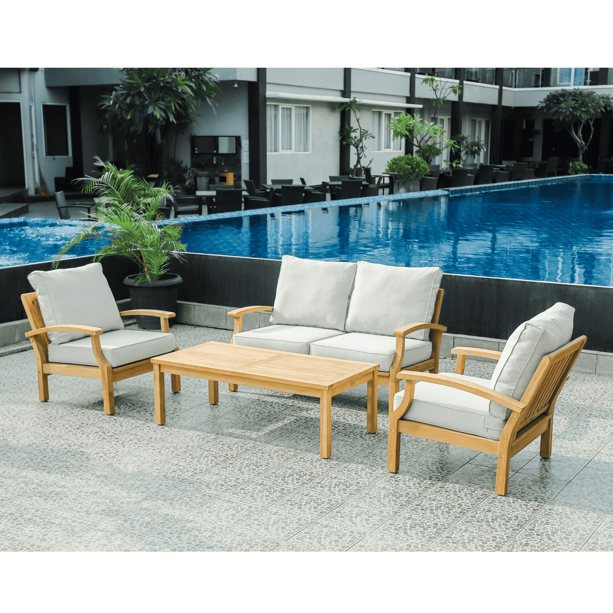 Lombok 4pce Lounge Setting with 2-seater - Teak/Wheat - Lume Outdoor Living