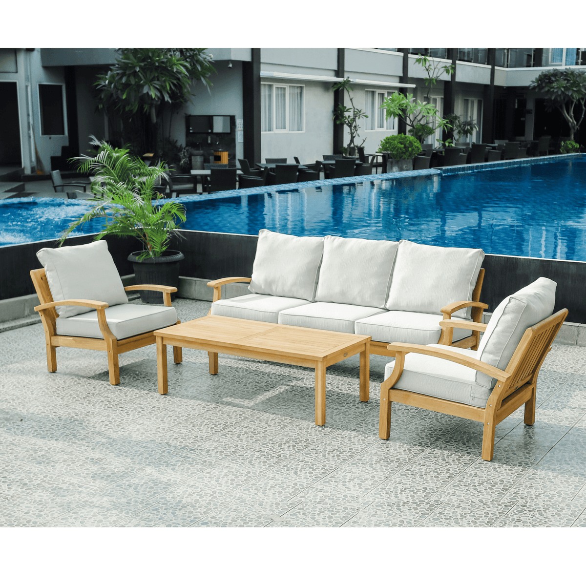 Lombok 4pce Lounge Setting with 3-seater - Teak/Wheat - Lume Outdoor Living