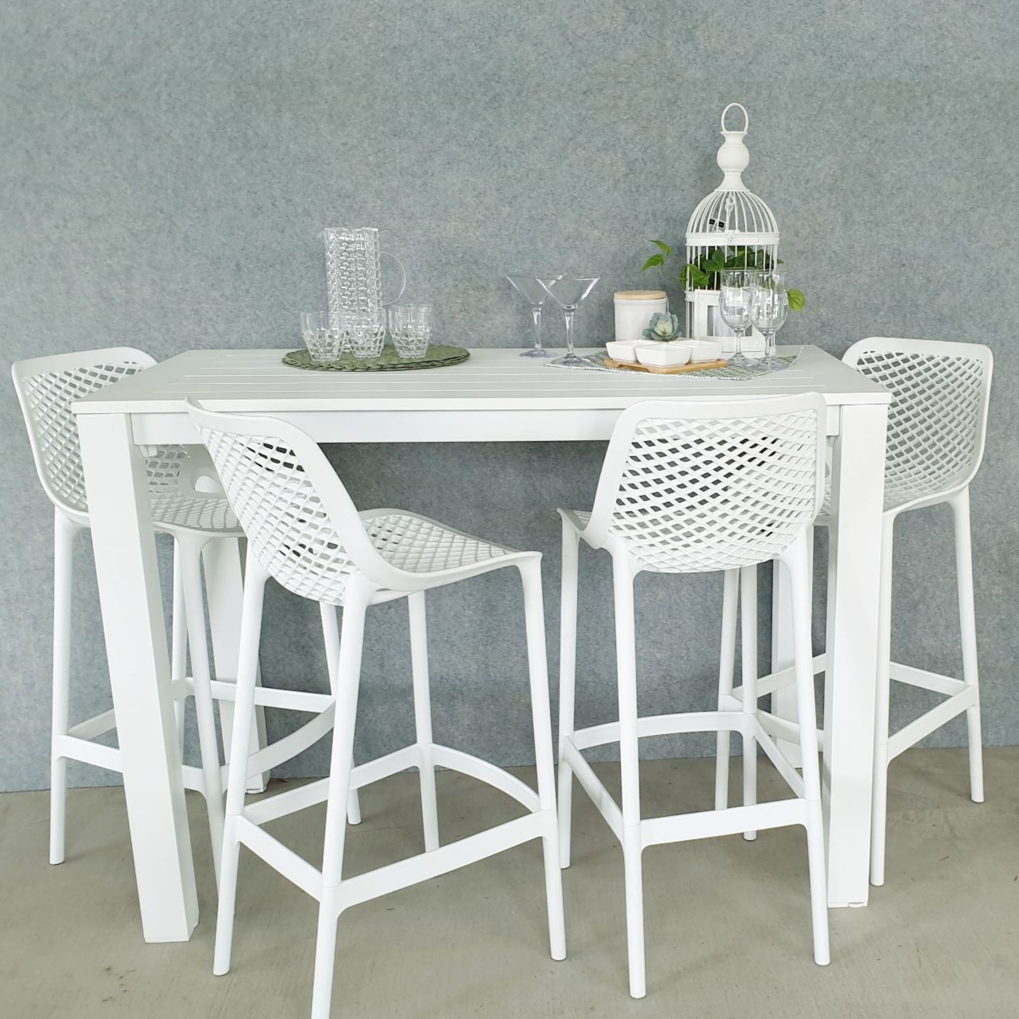 Matzo bar table with Air bar stools - 5pce outdoor bar setting