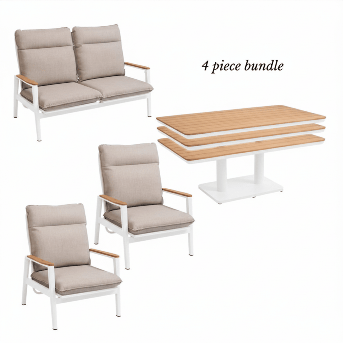 Pinehurst Recliner 4pce Lounge Setting with 2-seater & Adjustable Height Table - White - Lume Outdoor Living