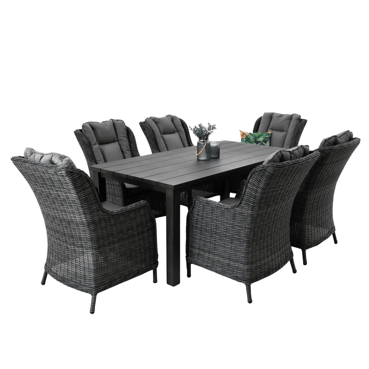 Sandy Bay & San Jose 180x94cm 7pce Dining Setting - Castle Grey - Lume Outdoor Living