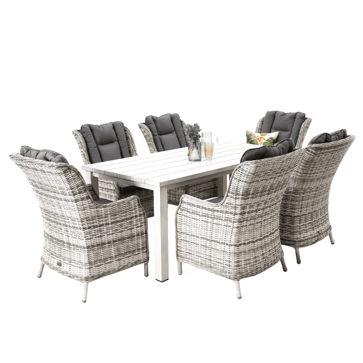 Sandy Bay & San Jose 180x94cm 7pce Dining Setting - Zen White - Lume Outdoor Living