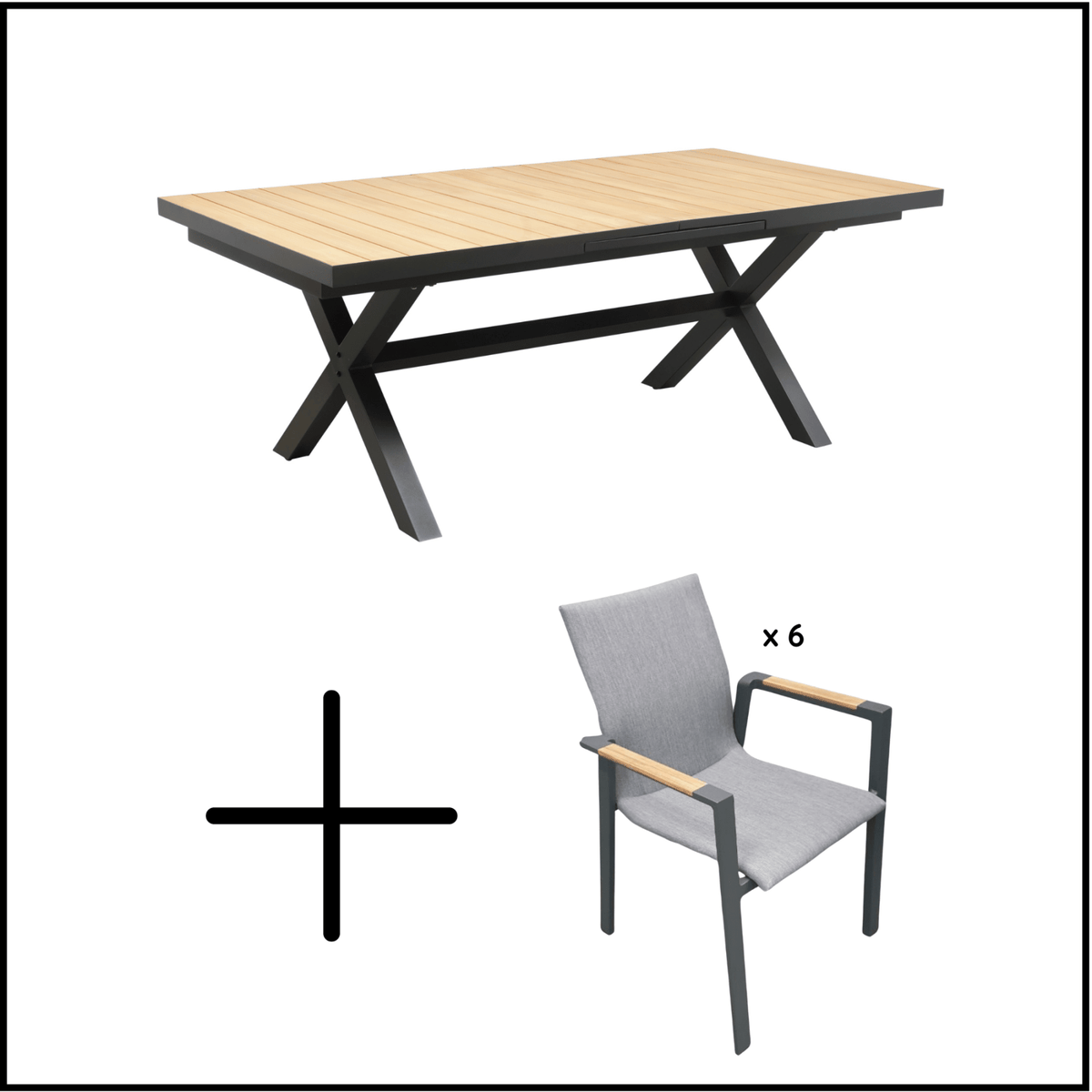 Santiago Extendable & Bronte 200-260x100cm 7pce Dining Setting - Lume Outdoor Living