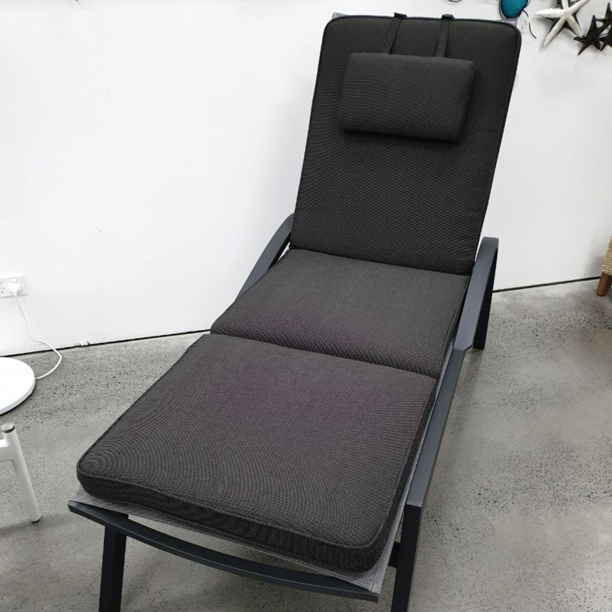 Shelta Sunlounge Cushion with Headrest - Charcoal - Lume Outdoor Living