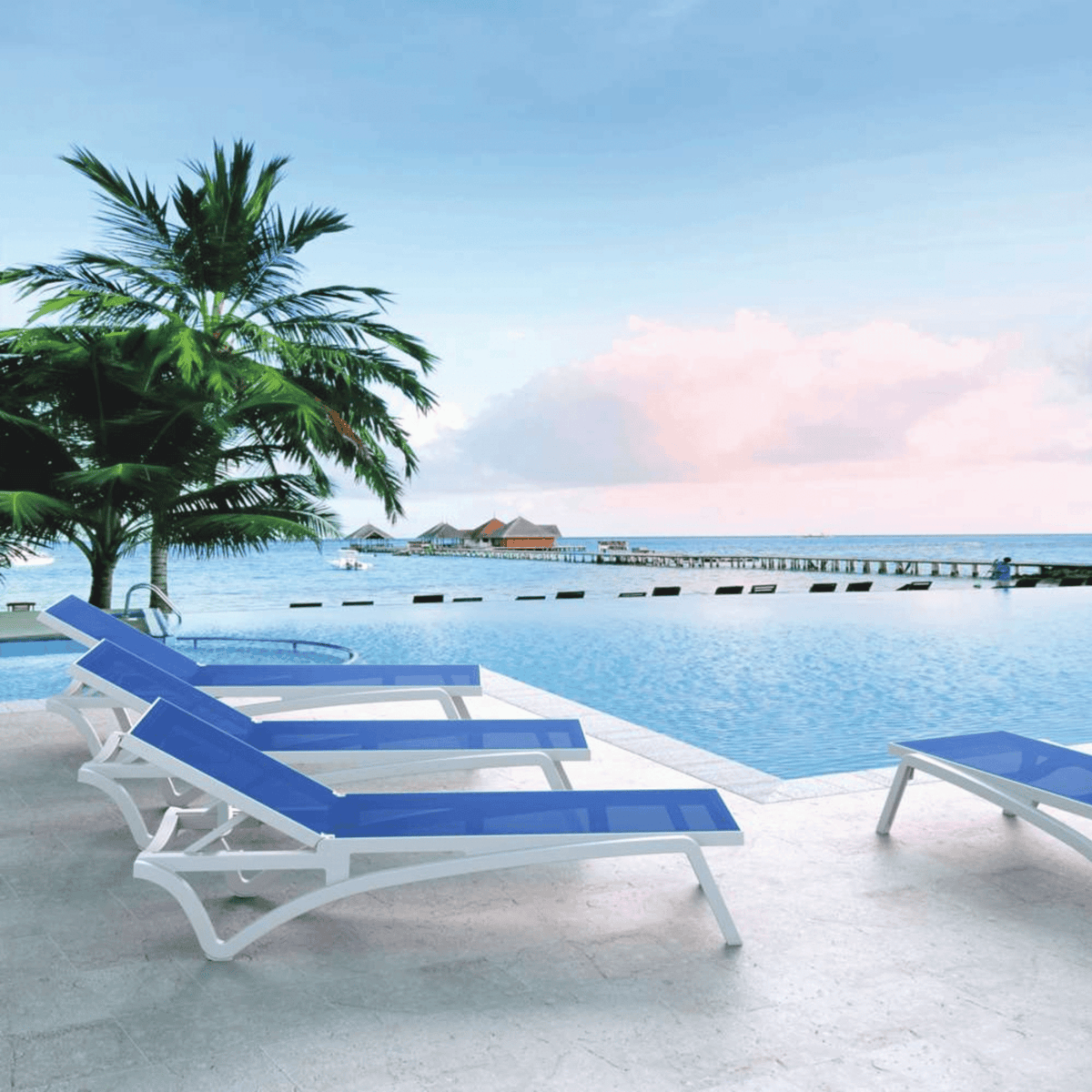 Siesta Pacific Sunlounge - White/Blue - Commercial Grade - Lume Outdoor Living