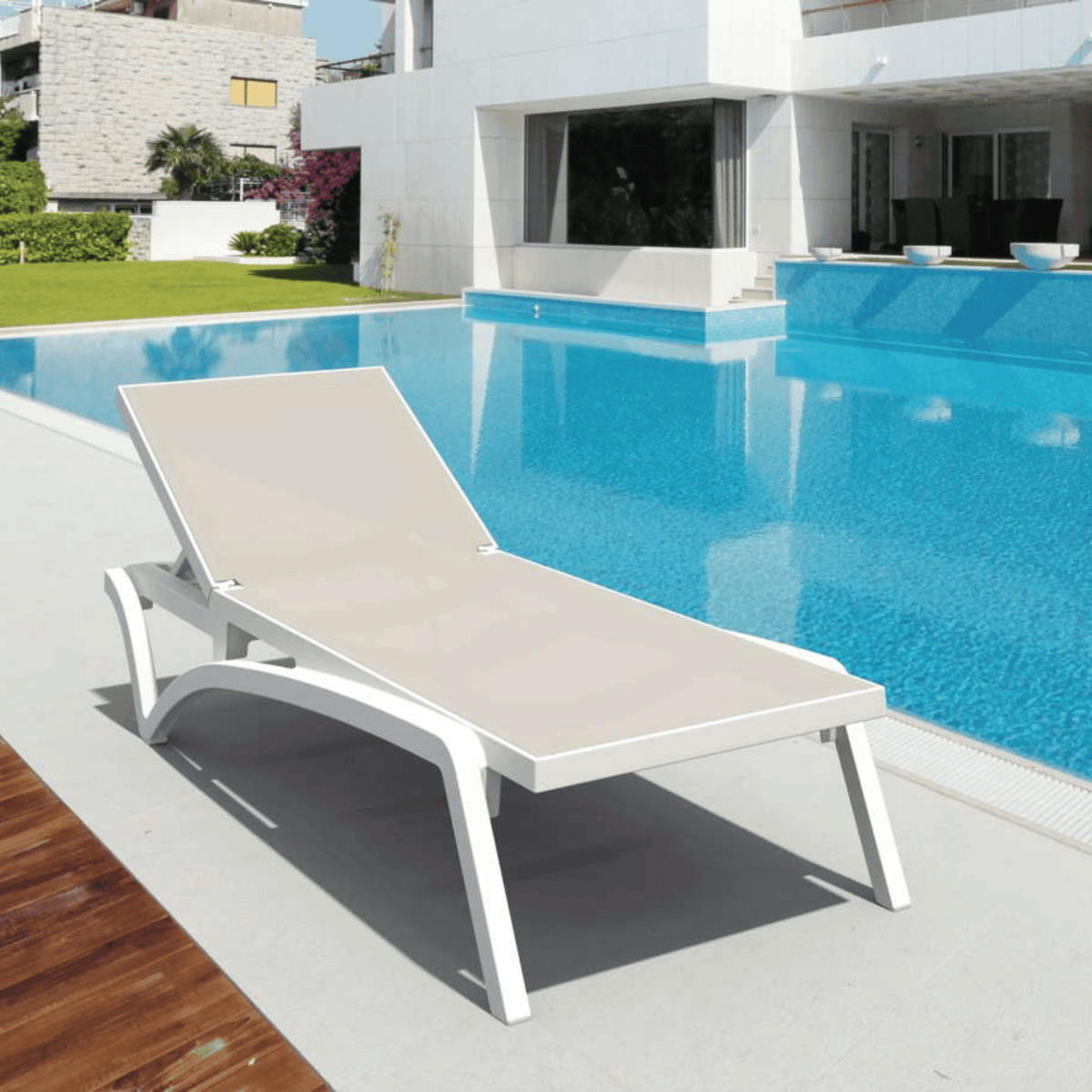 Siesta Pacific Sunlounge - White/Taupe - Commercial Grade - Lume Outdoor Living