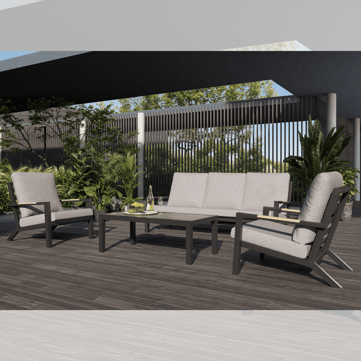 Venus 4pce Lounge Setting - Charcoal/Oatmeal Texture - Lume Outdoor Living